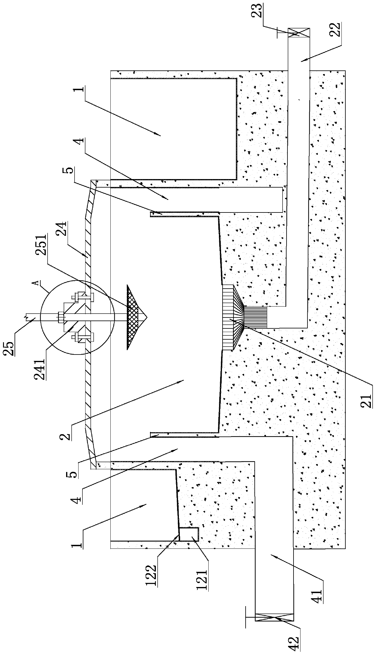 Circular self-desilting type gravity desilting filter tank