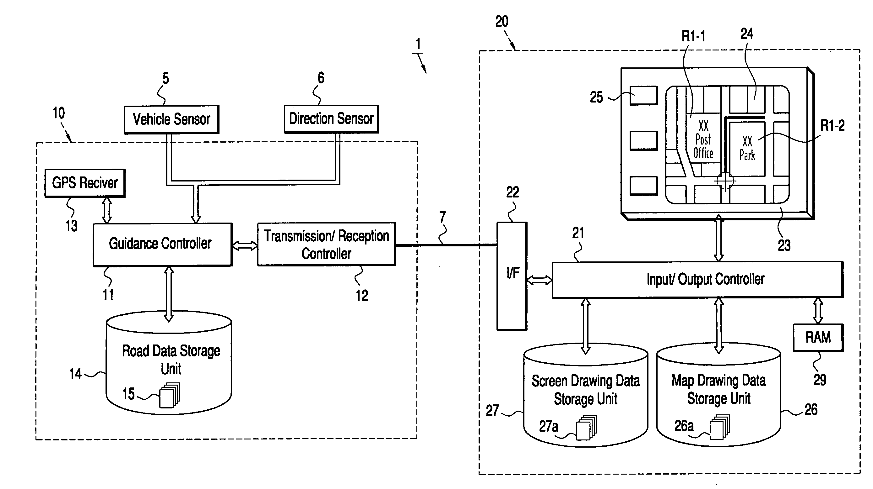 Map drawing method, map drawing system, navigation apparatus and input/output apparatus