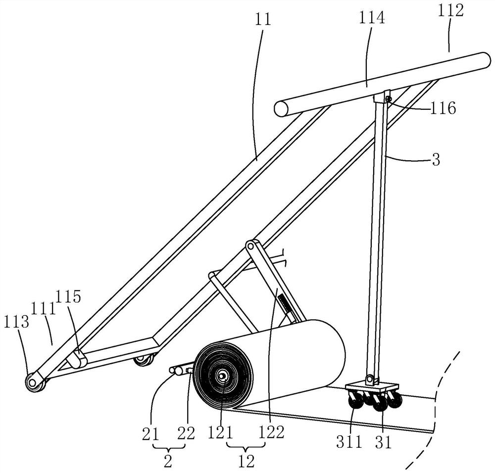 Roof waterproof roll paving device and roof waterproof construction method