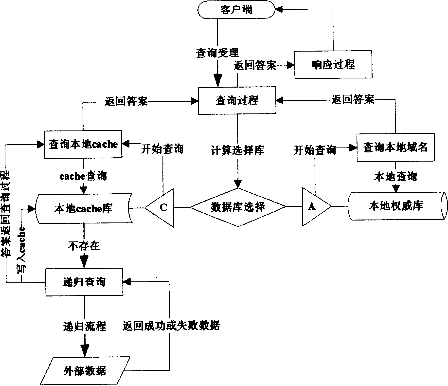 Server end domain name analytical error control method and system