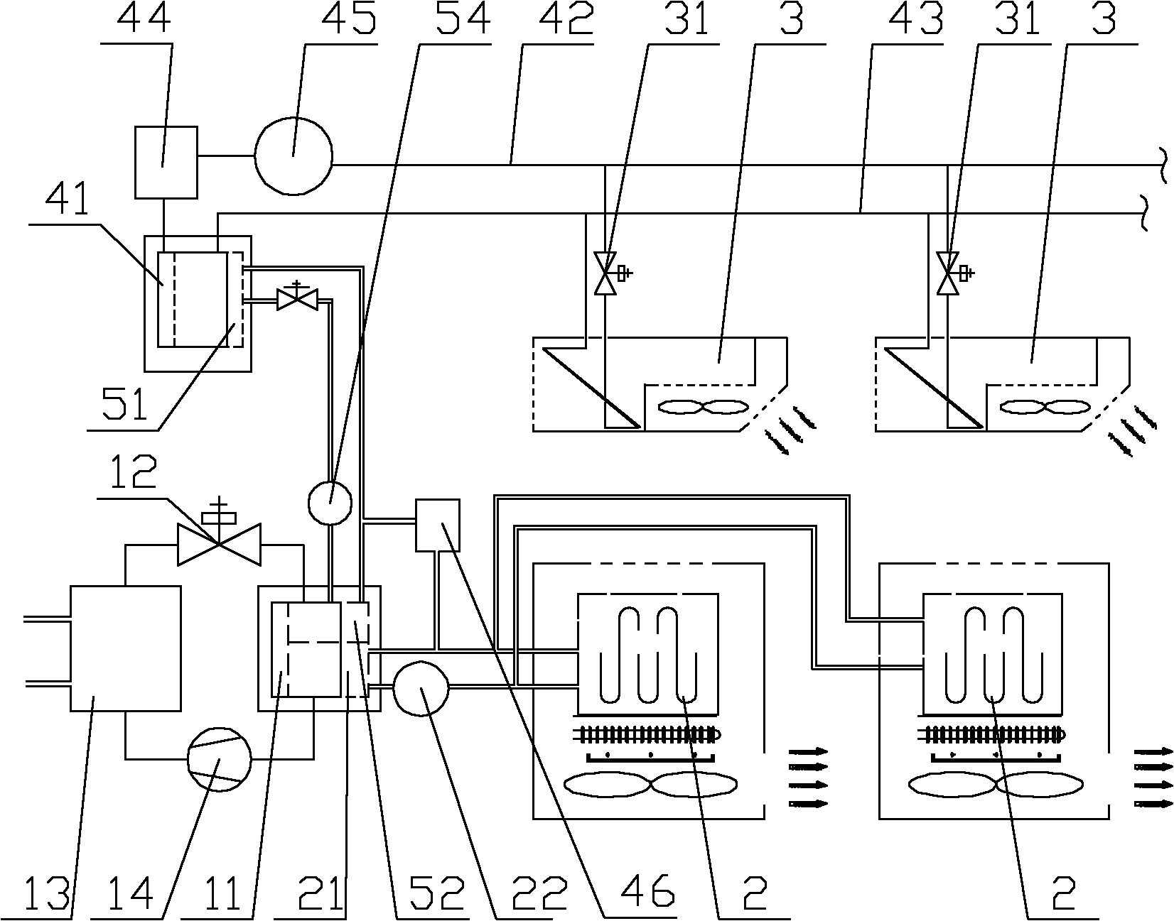 Improved structure of distributed air-conditioning system for data centre