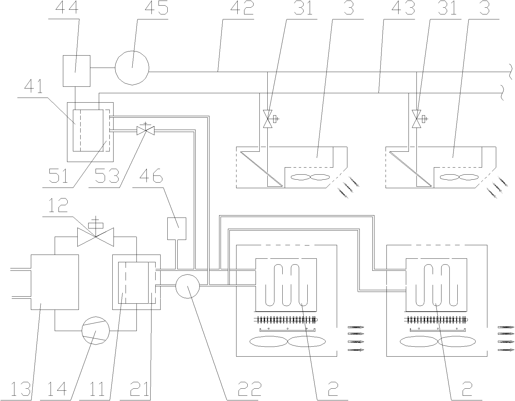 Improved structure of distributed air-conditioning system for data centre