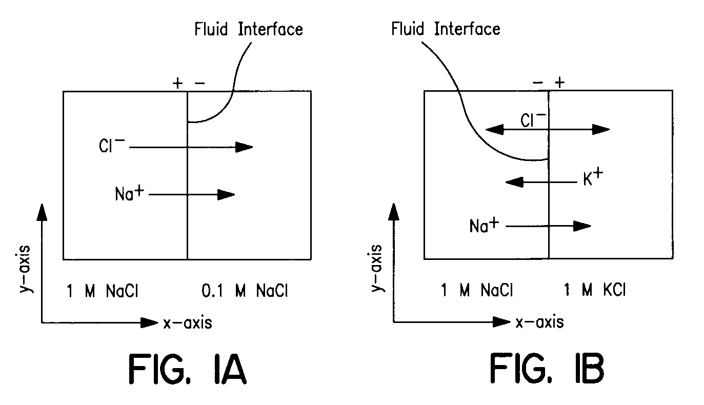 Use of liquid junction potentials for electrophoresis without applied voltage in a microfluidic channel