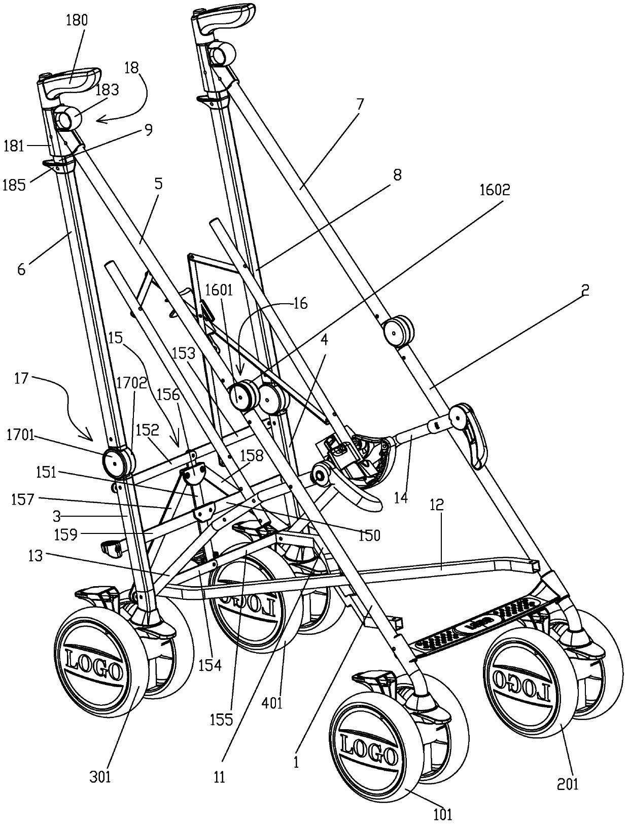 Reverse foldable baby carriage