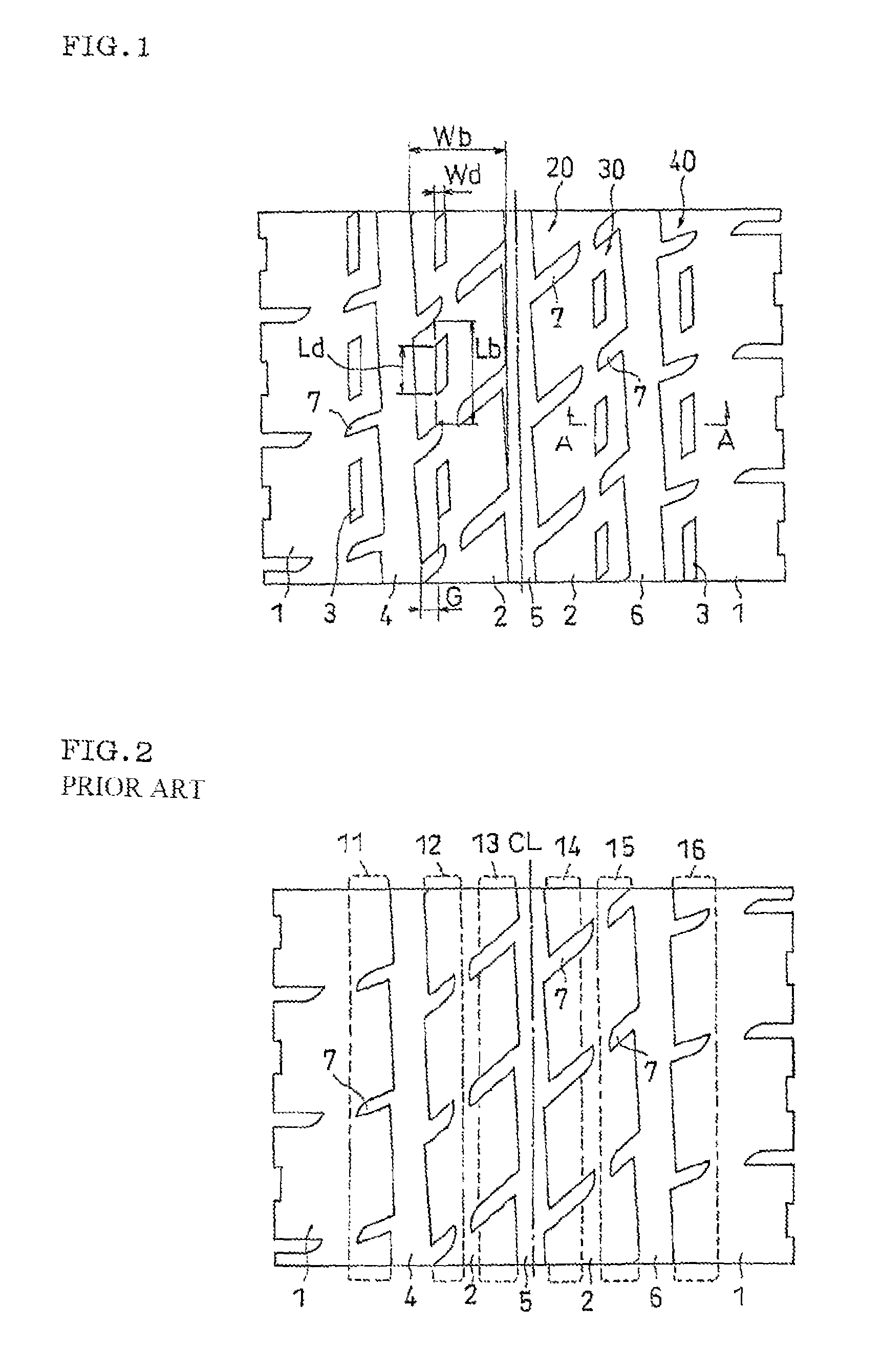 Pneumatic tire with tread having long hole shaped depressions