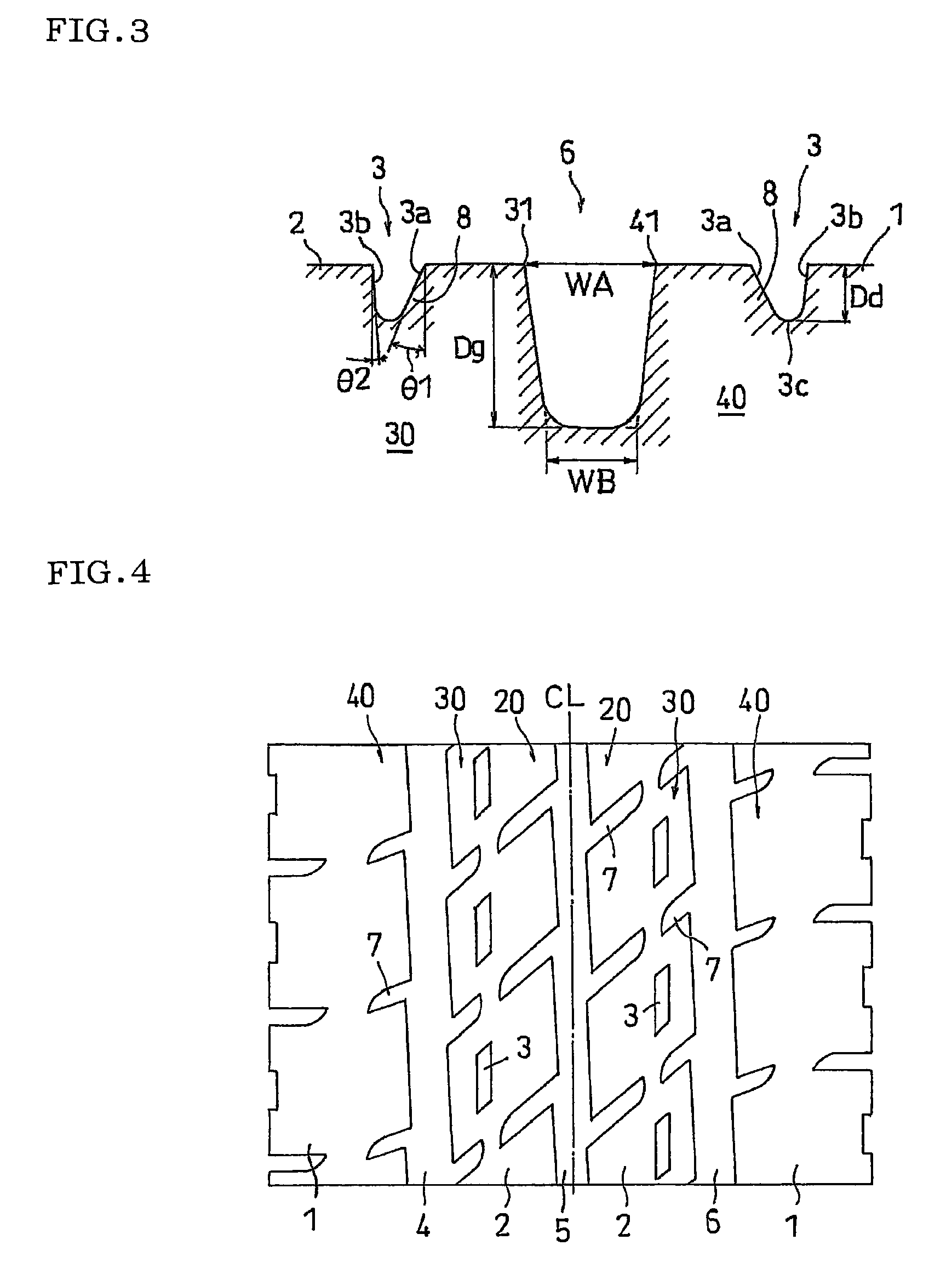 Pneumatic tire with tread having long hole shaped depressions