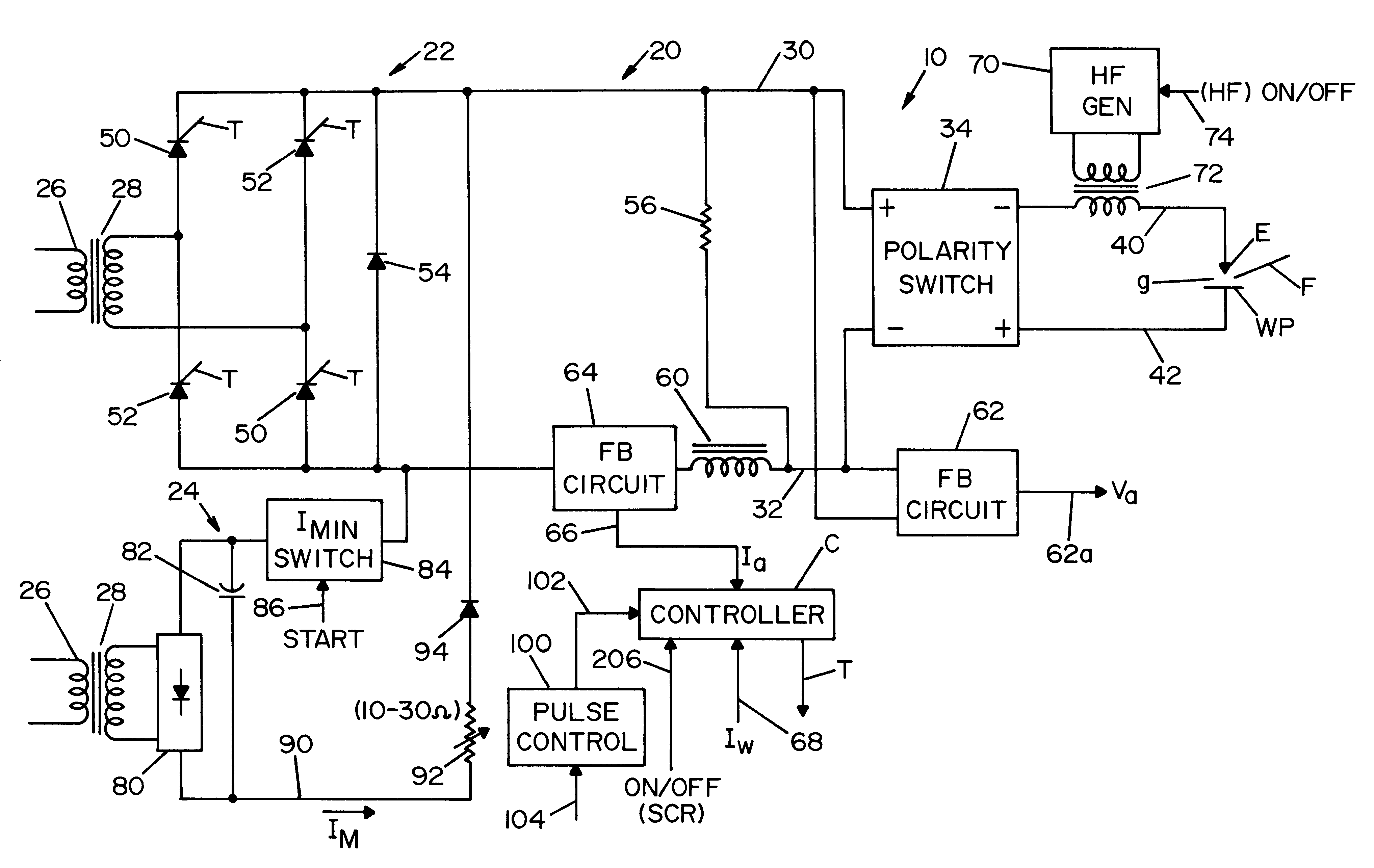 Starting and welding device for DC TIG welder and method of operating same