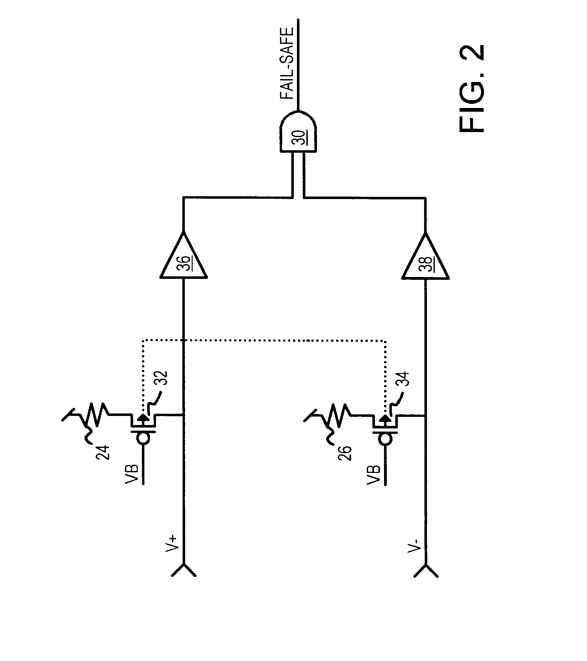 Fail-safe circuit with low input impedance using active-transistor differential-line terminators