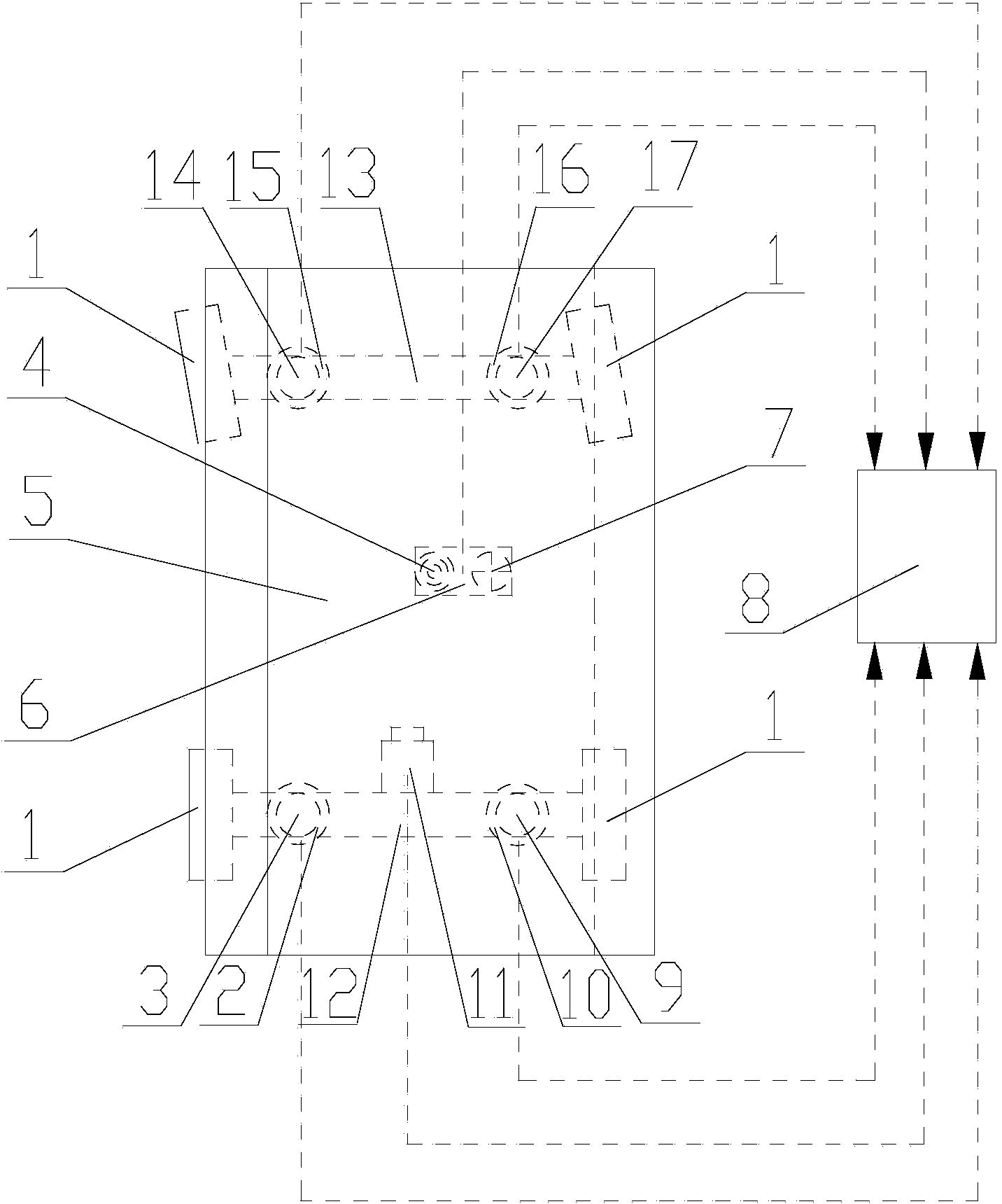 Vehicle roll center position measuring device and calculating method of vehicle roll center position