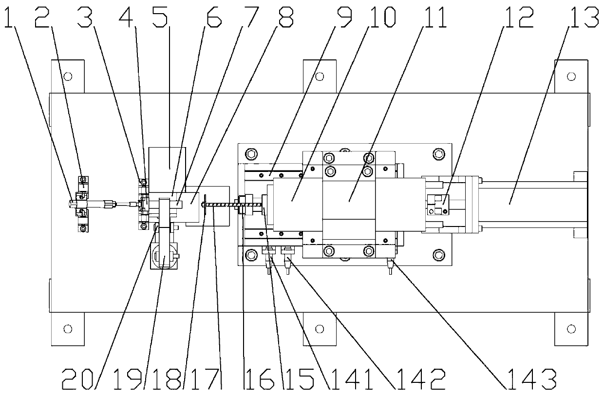 Full-automatic fixed distance drilling device for cylindrical pins and method