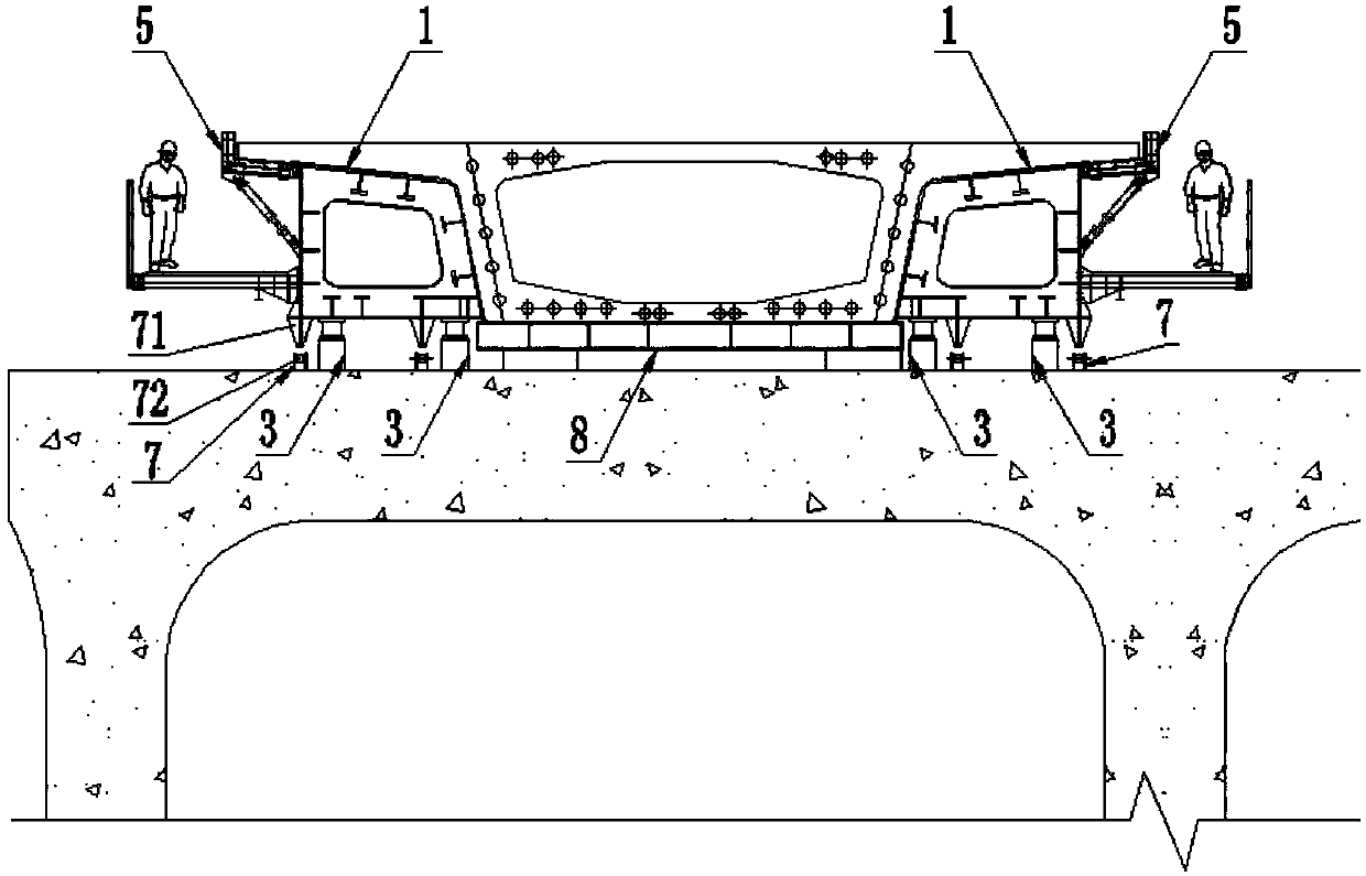 Downward-moving formwork used for highway box girder in road-rail joint construction section and its application method