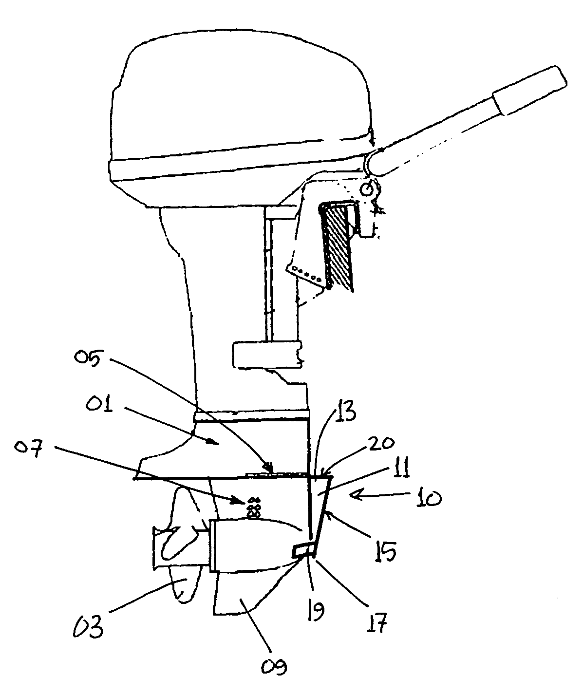 Weed deflector for an outboard motor water intake