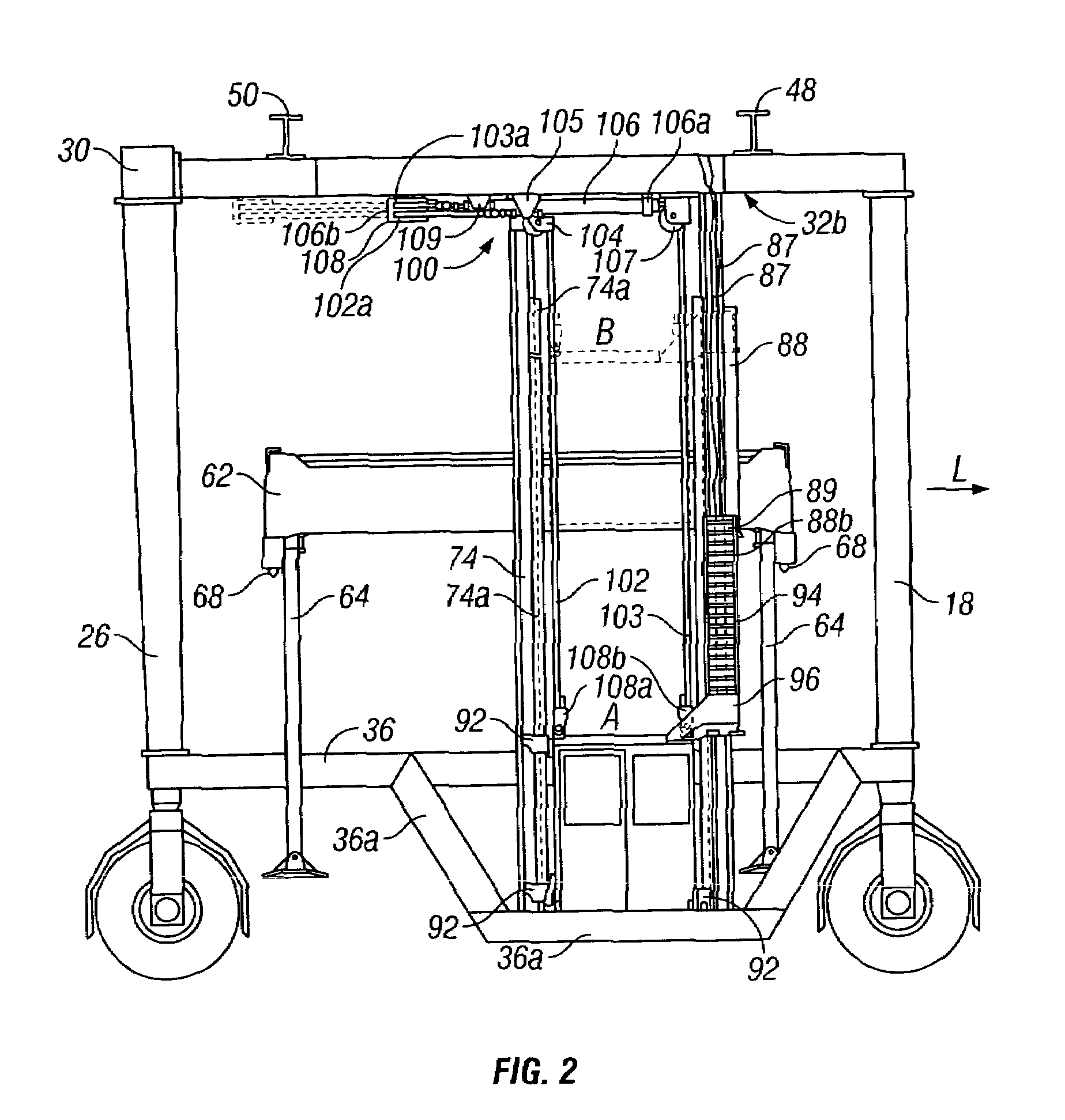 Gantry crane with elevating operator cab