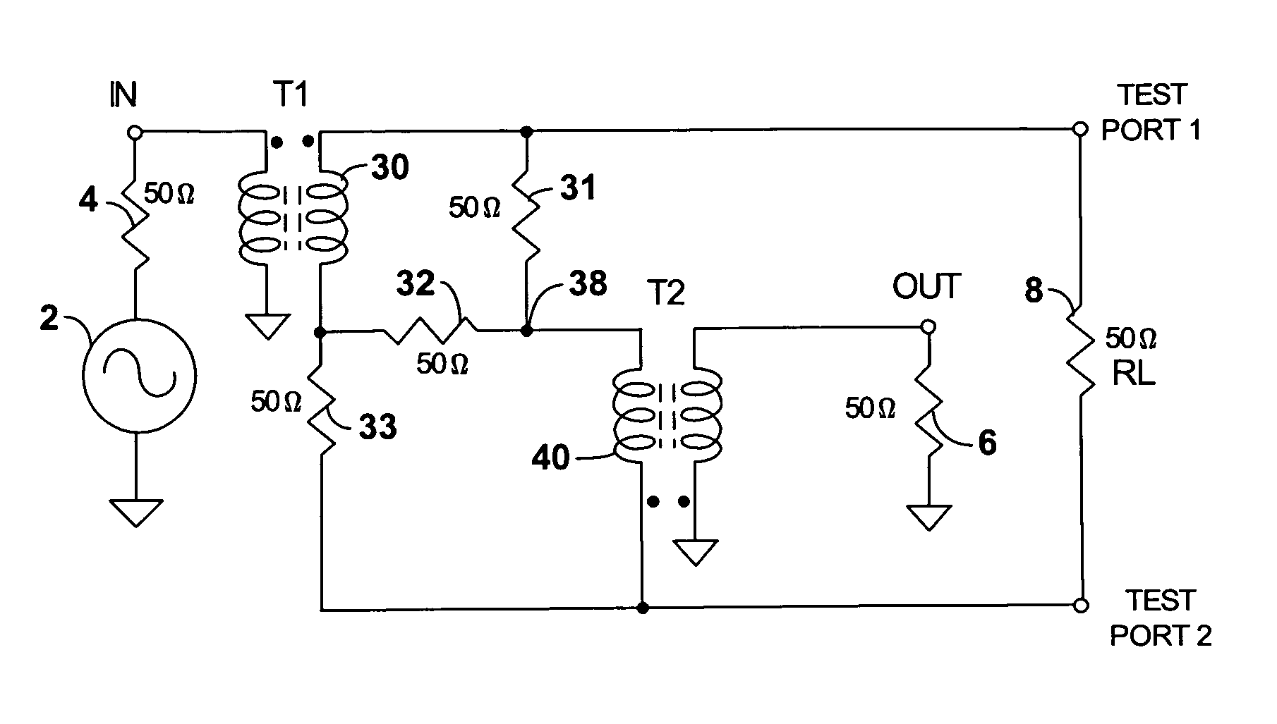 Precision wideband 50 Ohm input and 50 Ohm output or 100 Ohm output differential reflection bridge