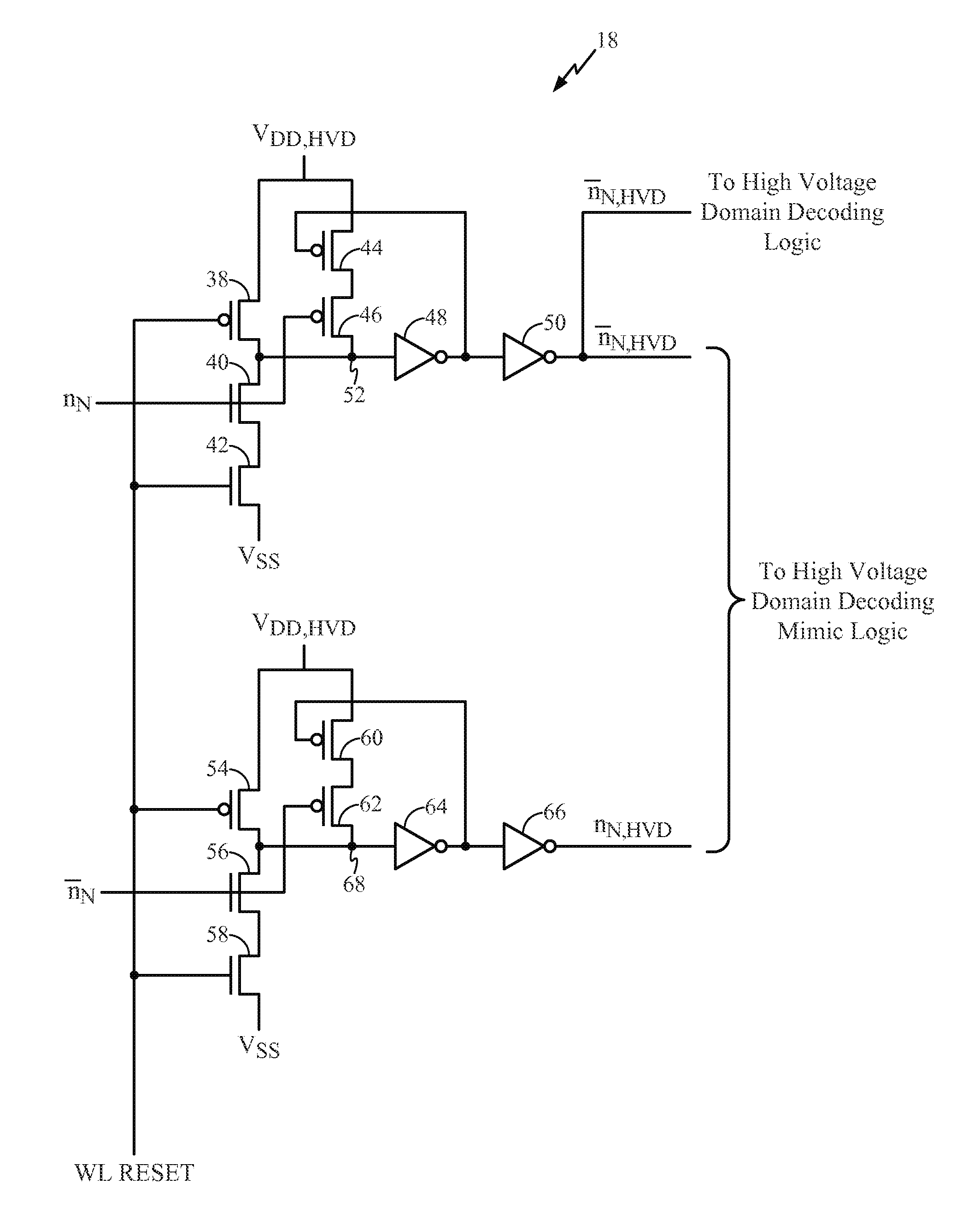 Mimicking Multi-Voltage Domain Wordline Decoding Logic for a Memory Array