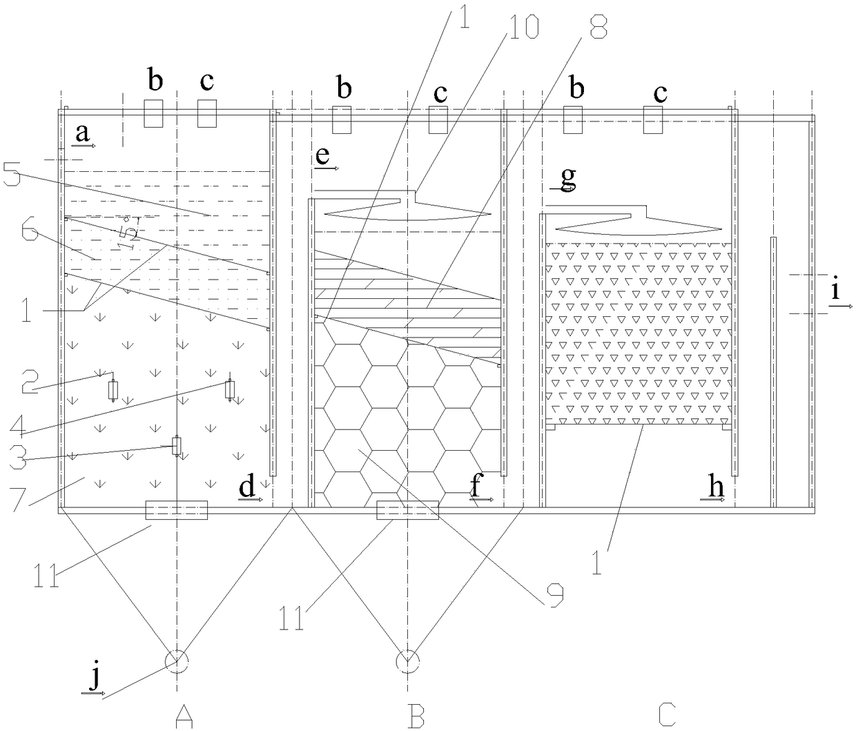 Multilevel tank type integrated biological bed combination device and method for applying same