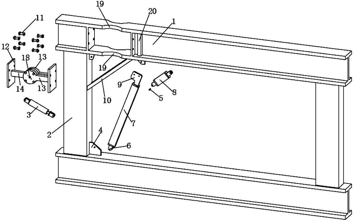 Assembled steel structure with replaceable beam end rotating energy-dissipating hinge and small oblique span lasso