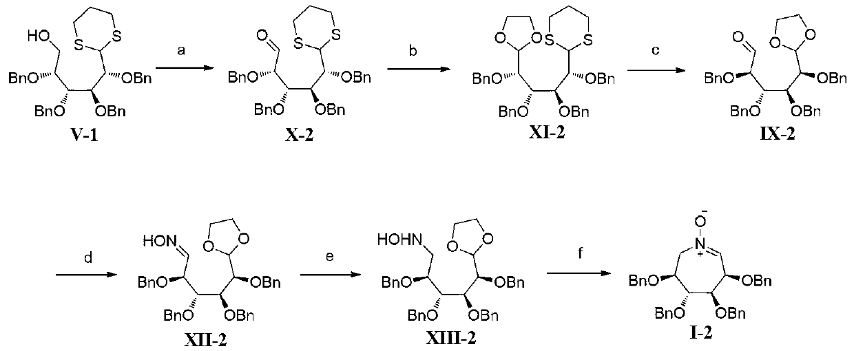 Seven-element-ring polyhydroxy nitrone and preparation method and application thereof