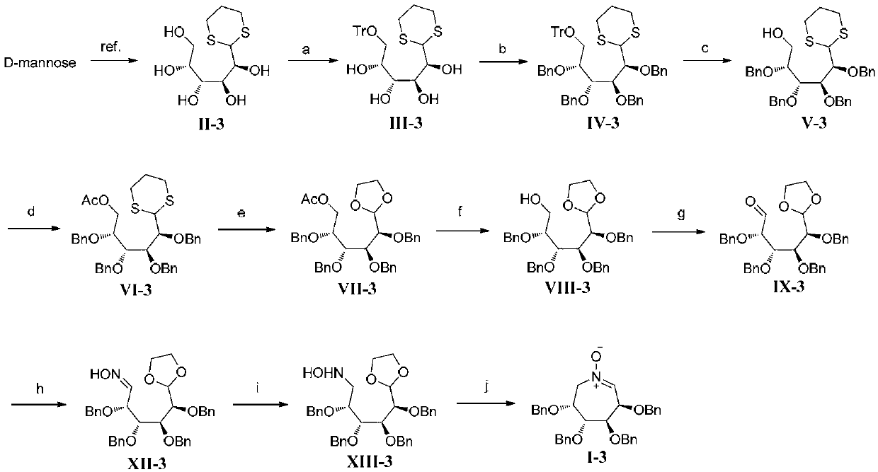 Seven-element-ring polyhydroxy nitrone and preparation method and application thereof