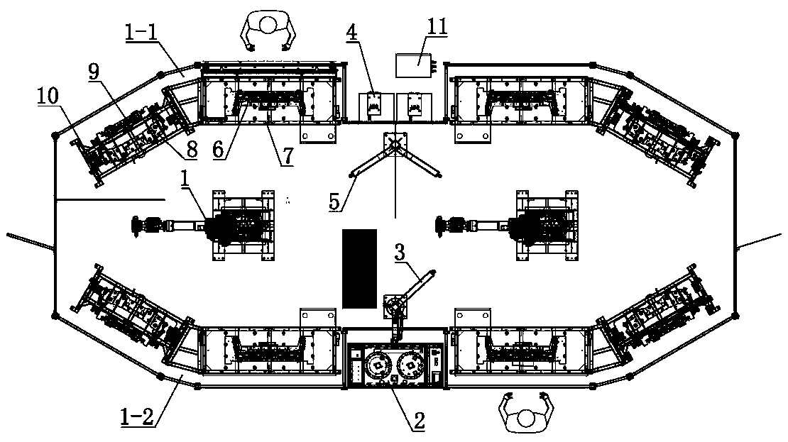 Automobile three-piece spoiler gluing and adhering assembly automation line