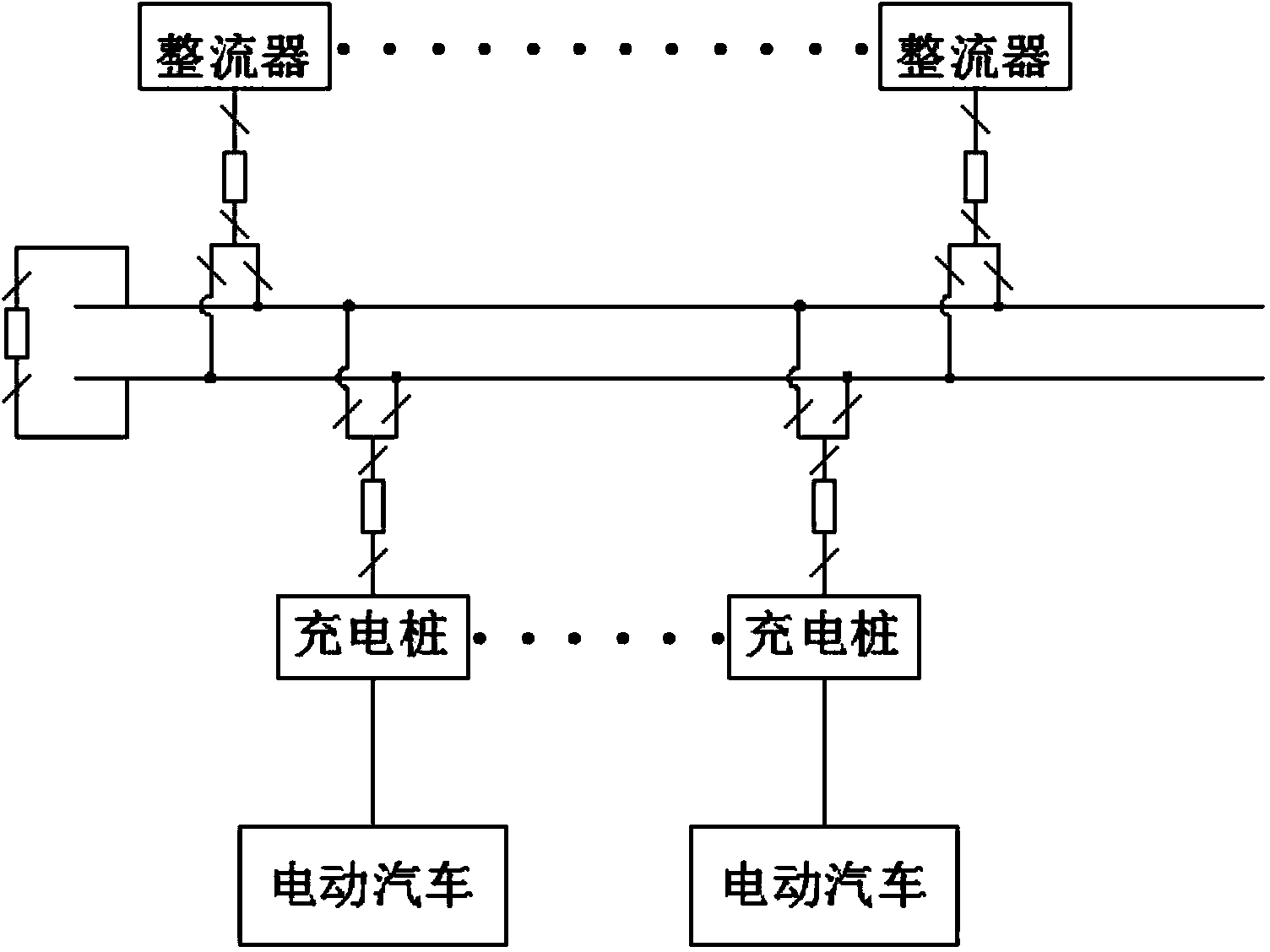 Main wiring system of electric automobile charging station system