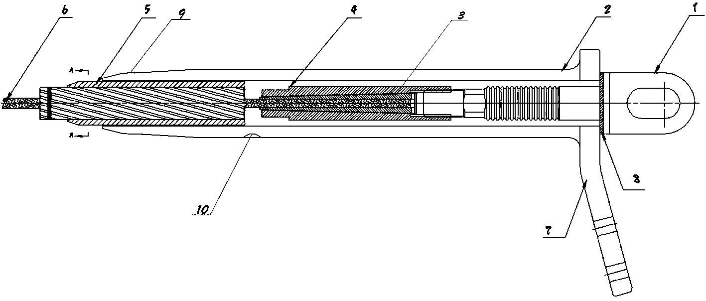 Expansive force terminal strain clamp of composite core aluminum-stranded conductor