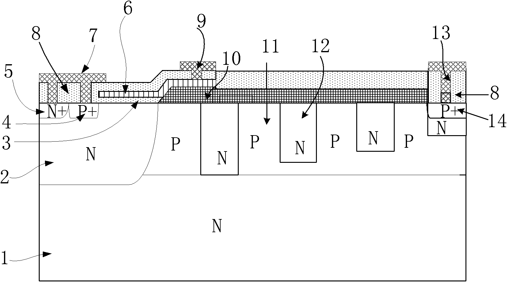 P-type super-junction transverse double-diffusion metal oxide semiconductor tube