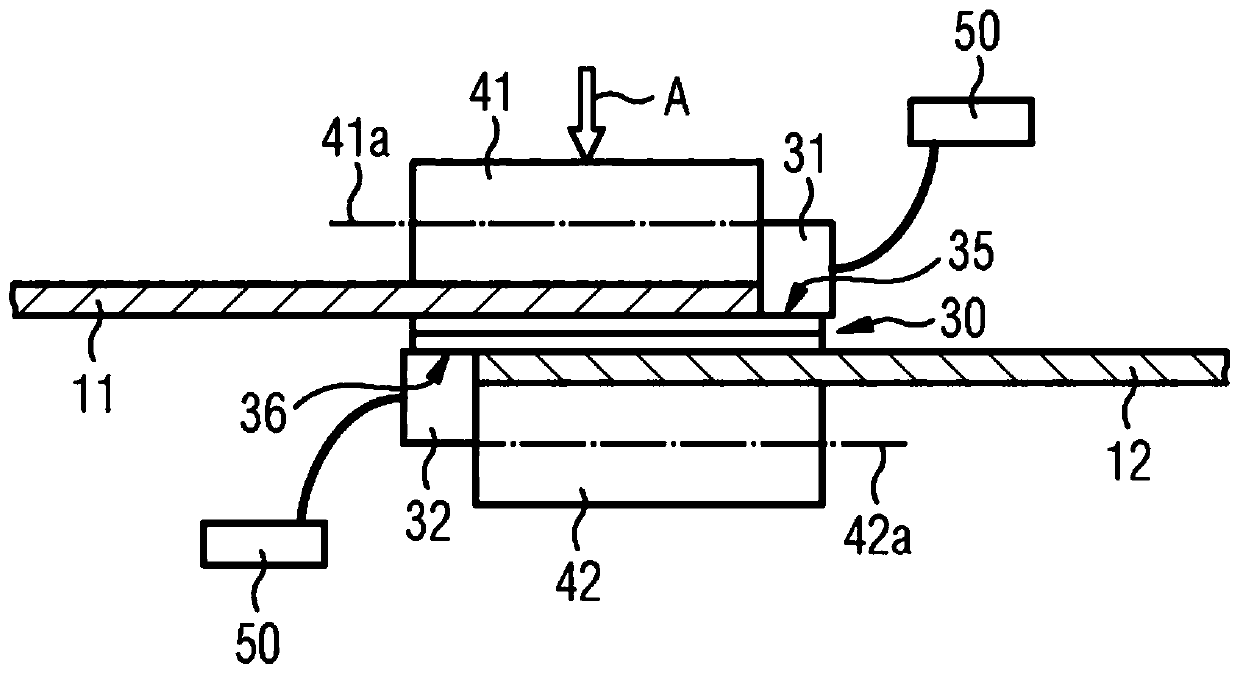 Heating element, device, and method for resistance welding of thermoplastic components, in particular for the production of aircraft, and aircraft