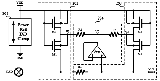 Chip input pin ESD protection circuit architecture with ultralow leakage current