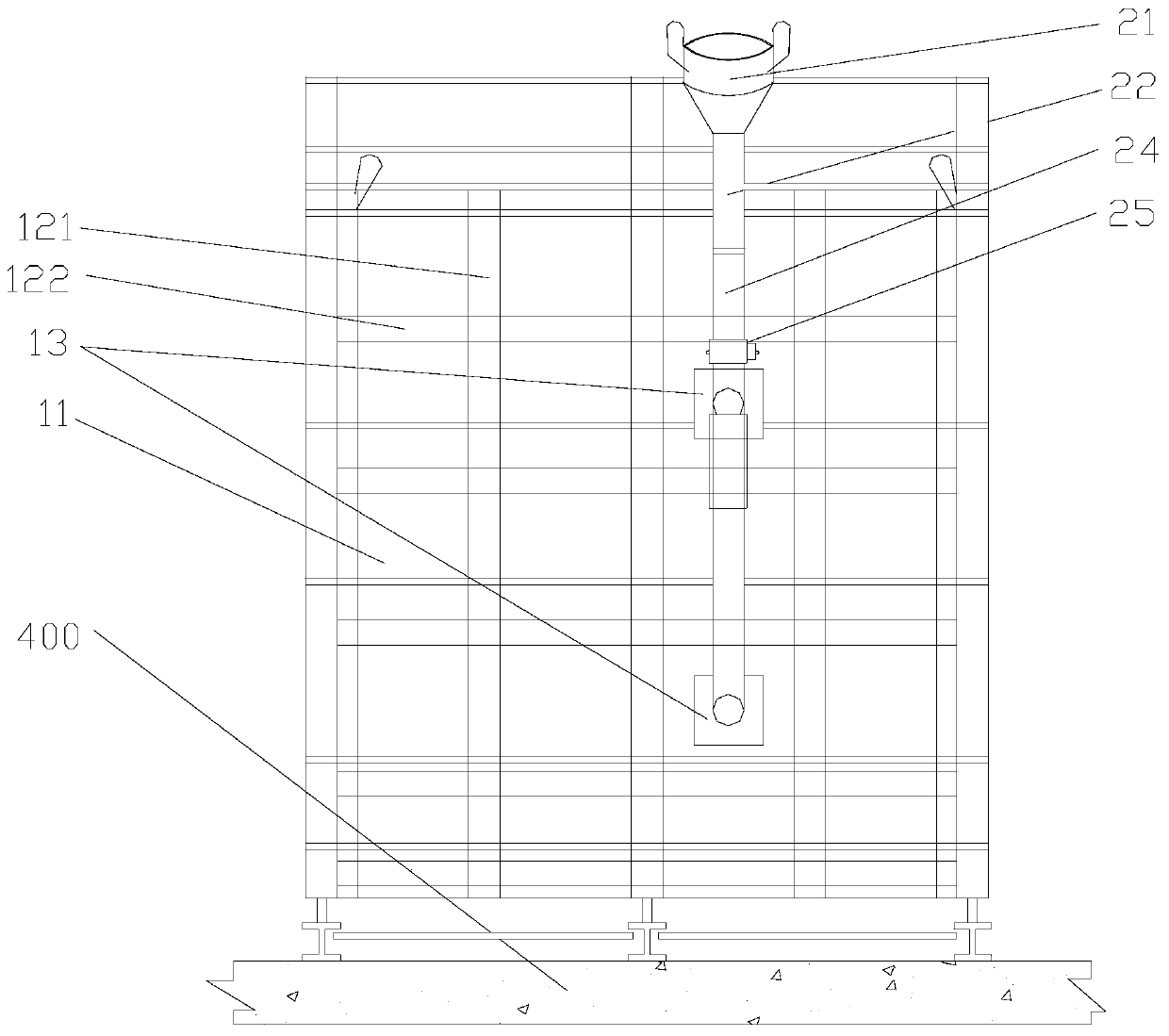 Vertical wall body pouring construction method and pouring construction device