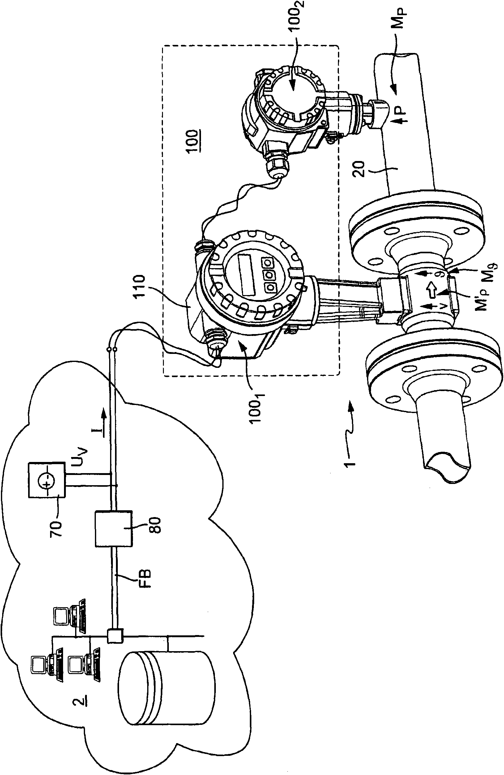 Measuring system for a medium flowing in a process line