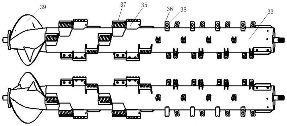 Forced acceleration feeding double-longitudinal-axial-flow threshing and separating device and combine harvester thereof