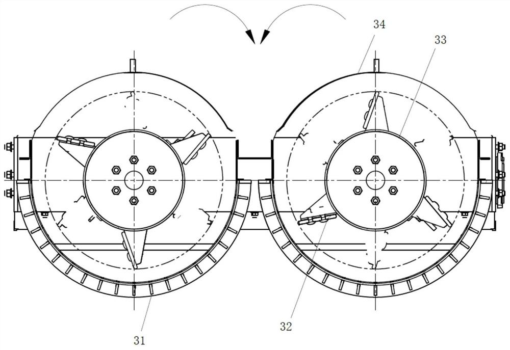 Forced acceleration feeding double-longitudinal-axial-flow threshing and separating device and combine harvester thereof