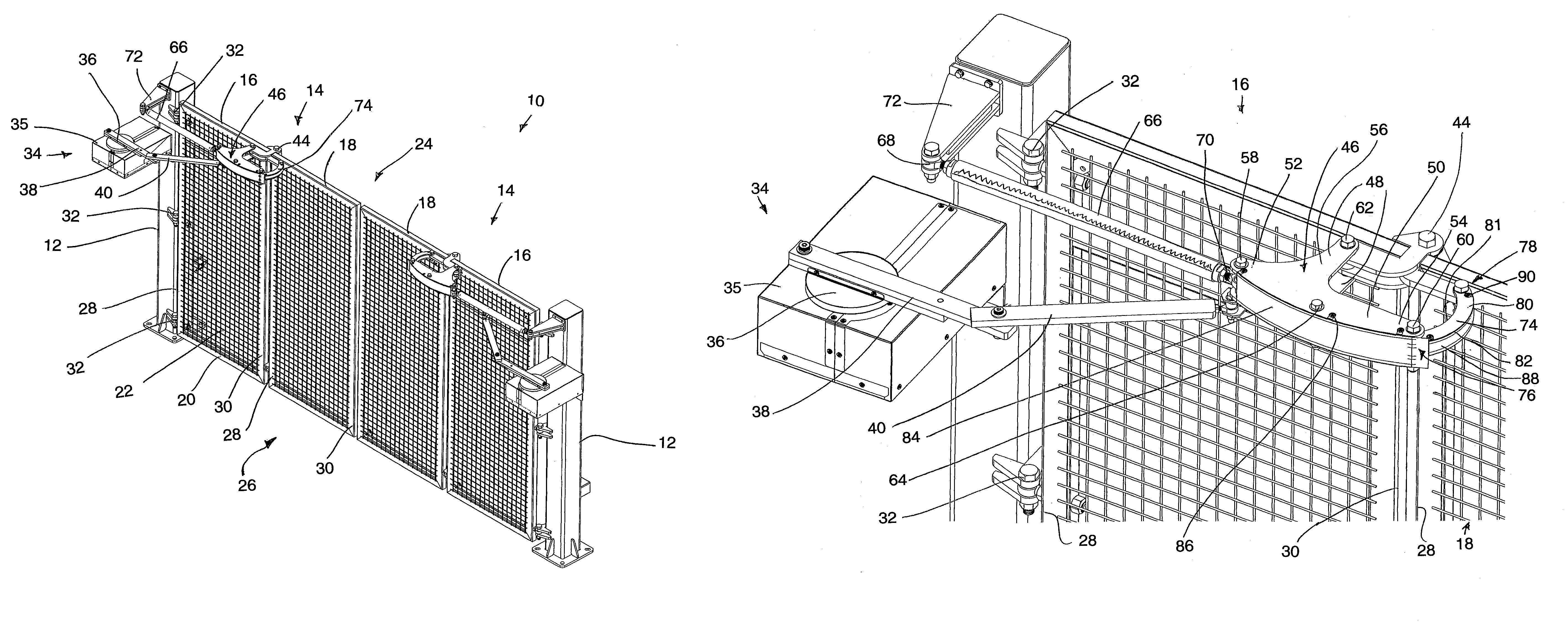 Trackless folding panel gate