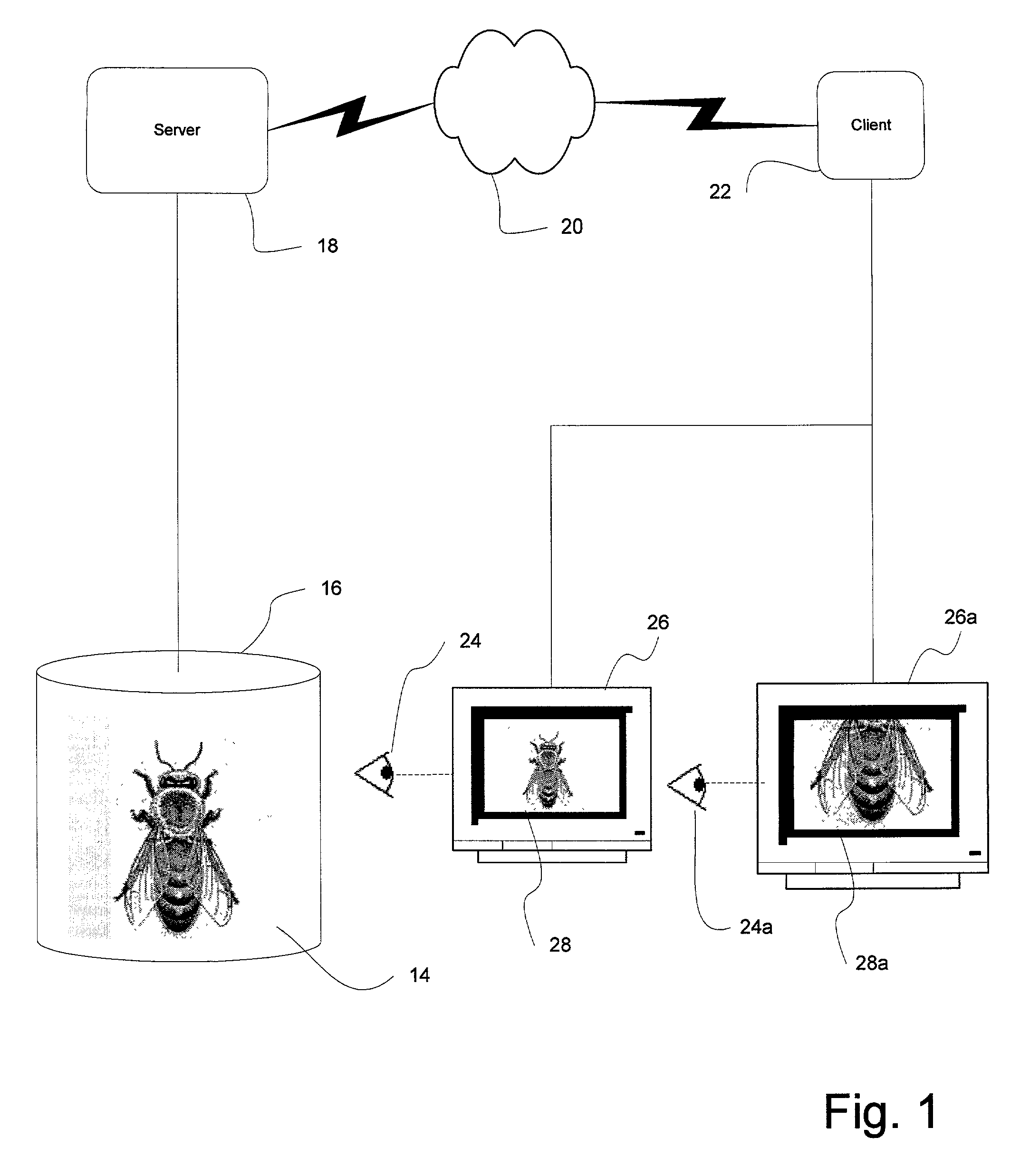 Process and data structure for providing required resolution of data transmitted through a communications link of given bandwidth