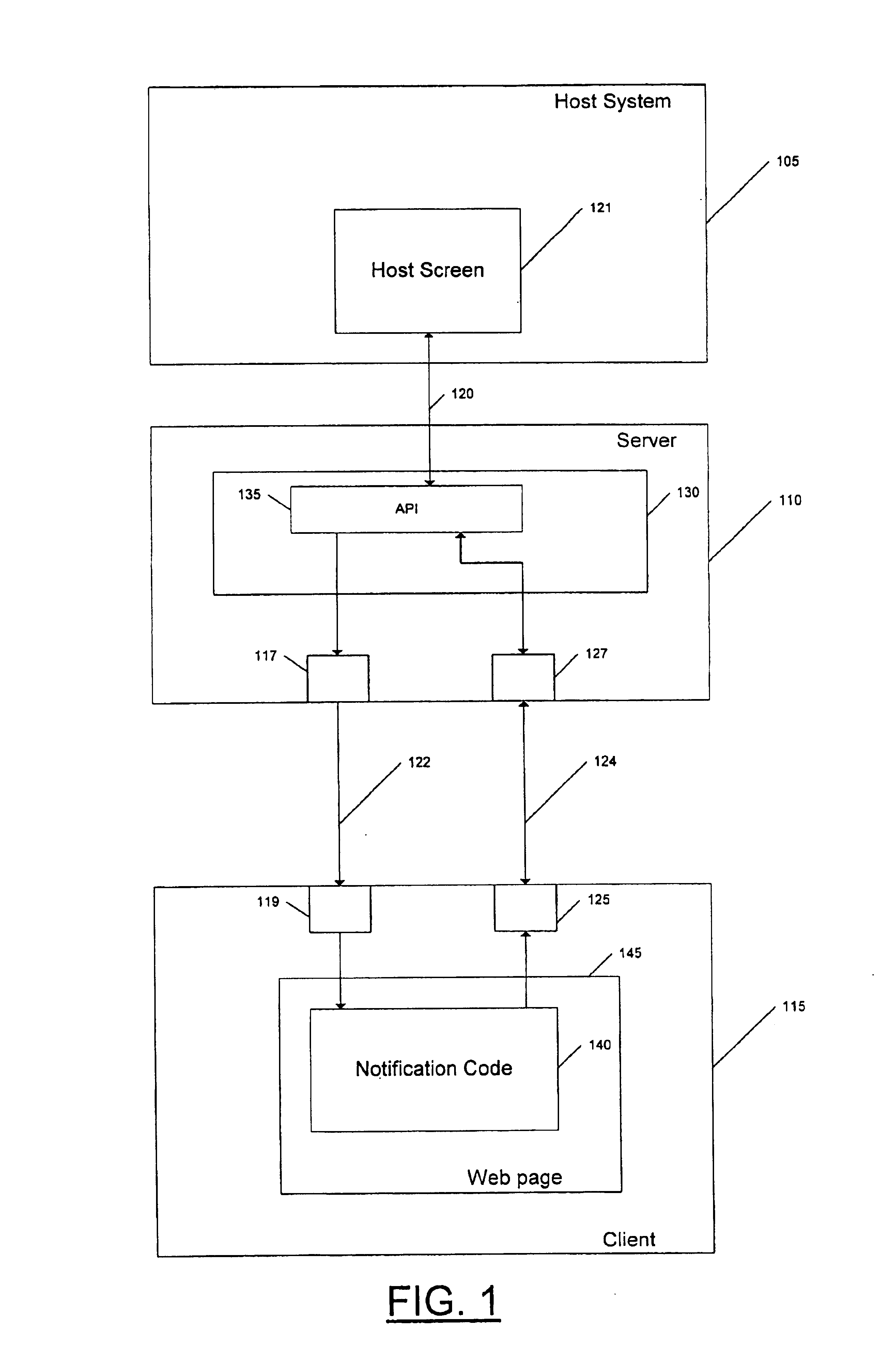 Methods, systems, and computer program products that request updated host screen information from host systems in response to notification by servers