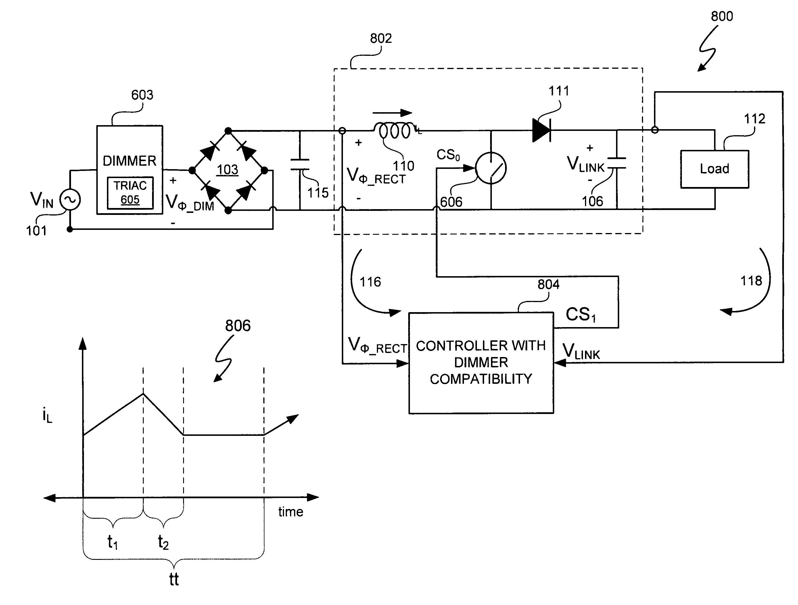 Switching power converter control with triac-based leading edge dimmer compatibility