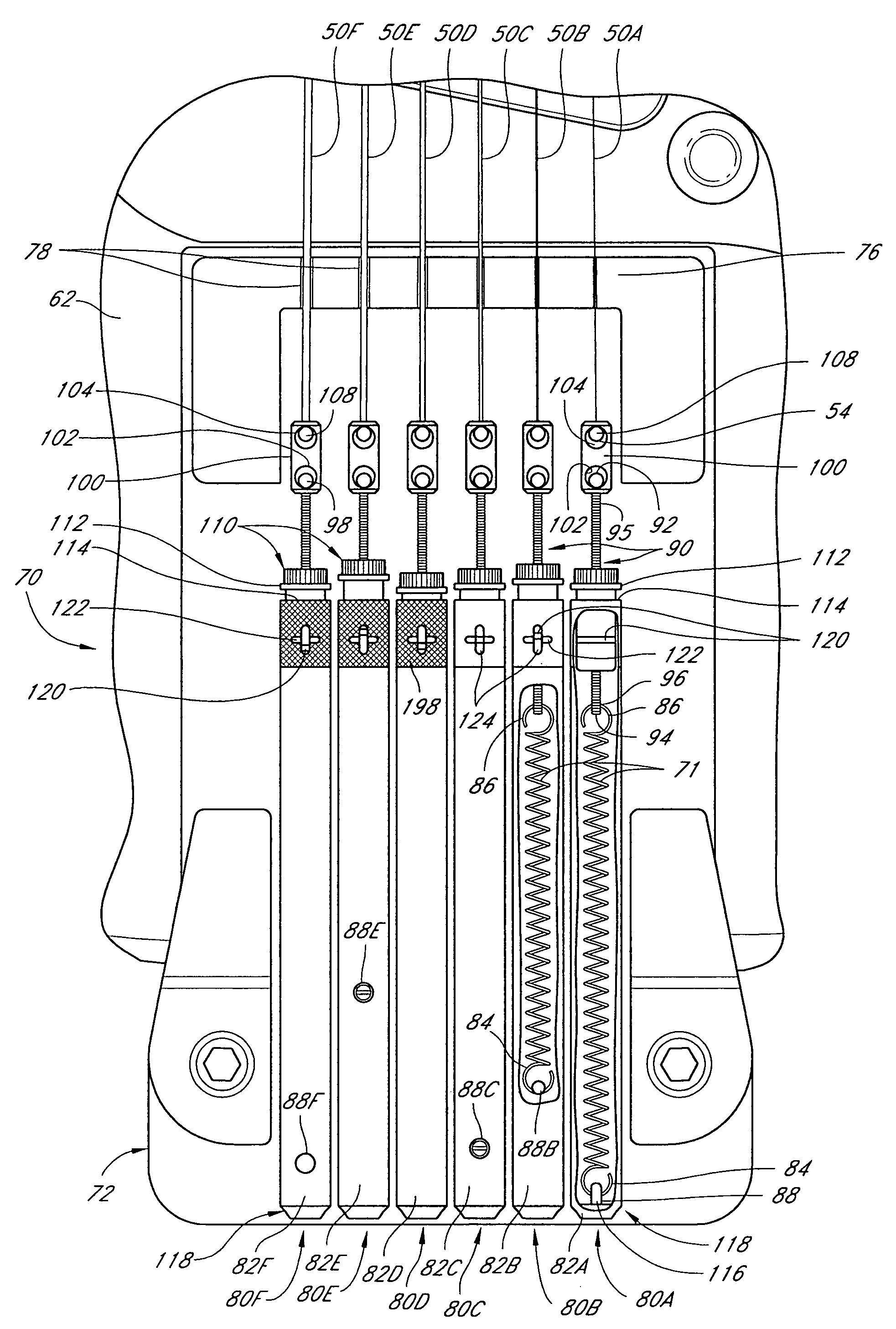 Stringed musical instrument using spring tension