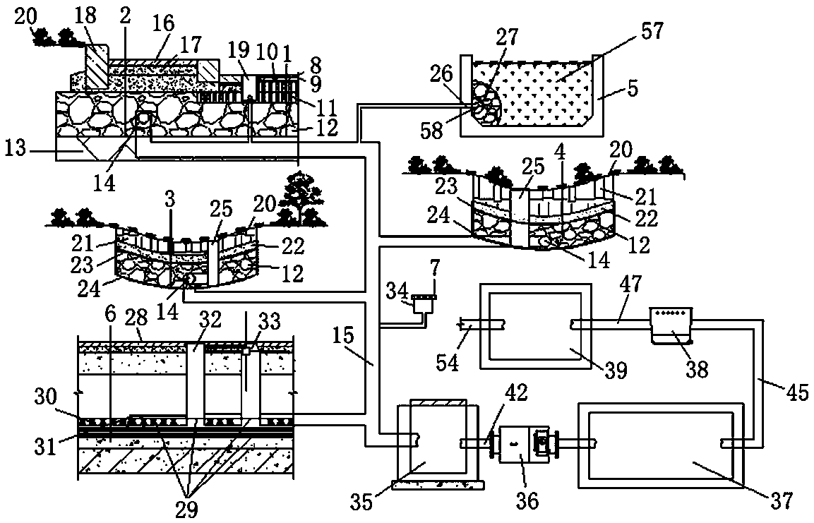 Sponge city water drainage and water seepage structure and rainwater collection and utilization system and working method