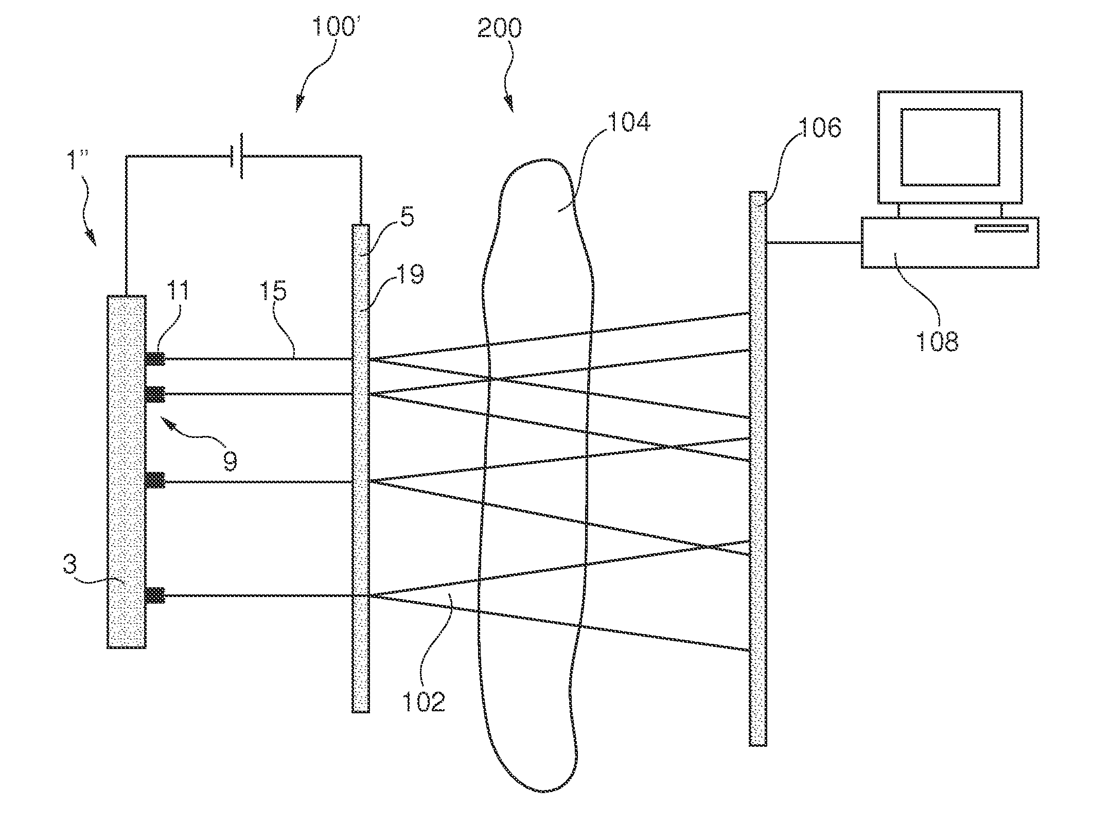 Structured electron emitter for coded source imaging with an x-ray tube