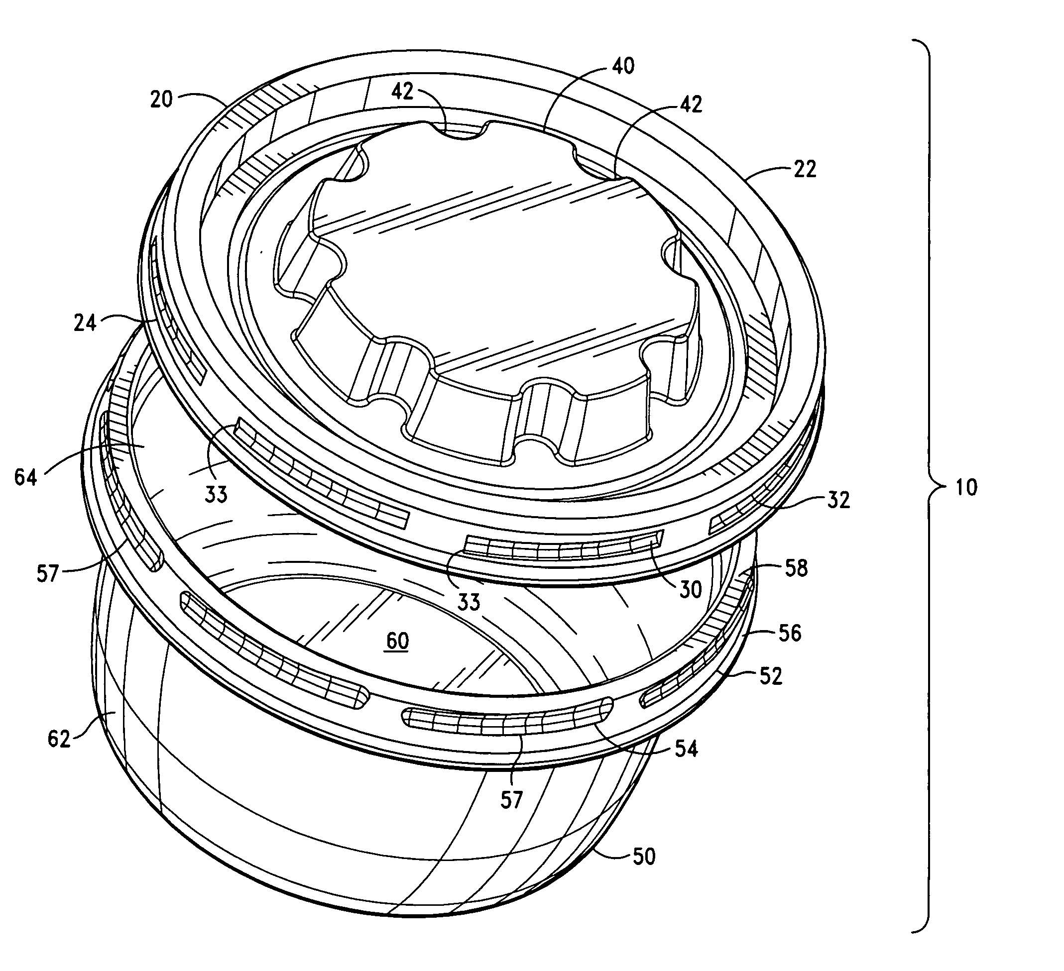 Ventable spin lock container