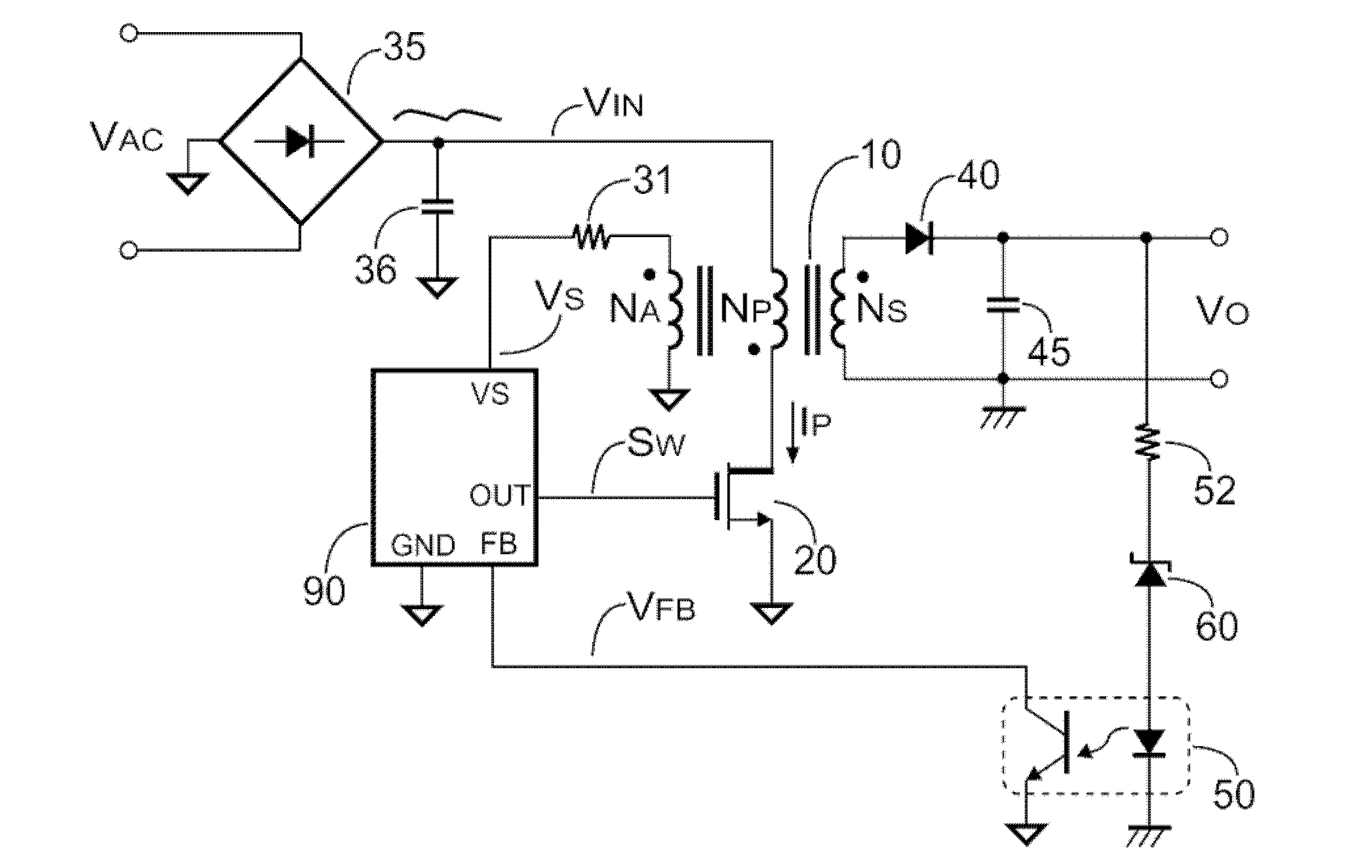 Switching controller for flyback type power converter and the controller and control circuit thereof