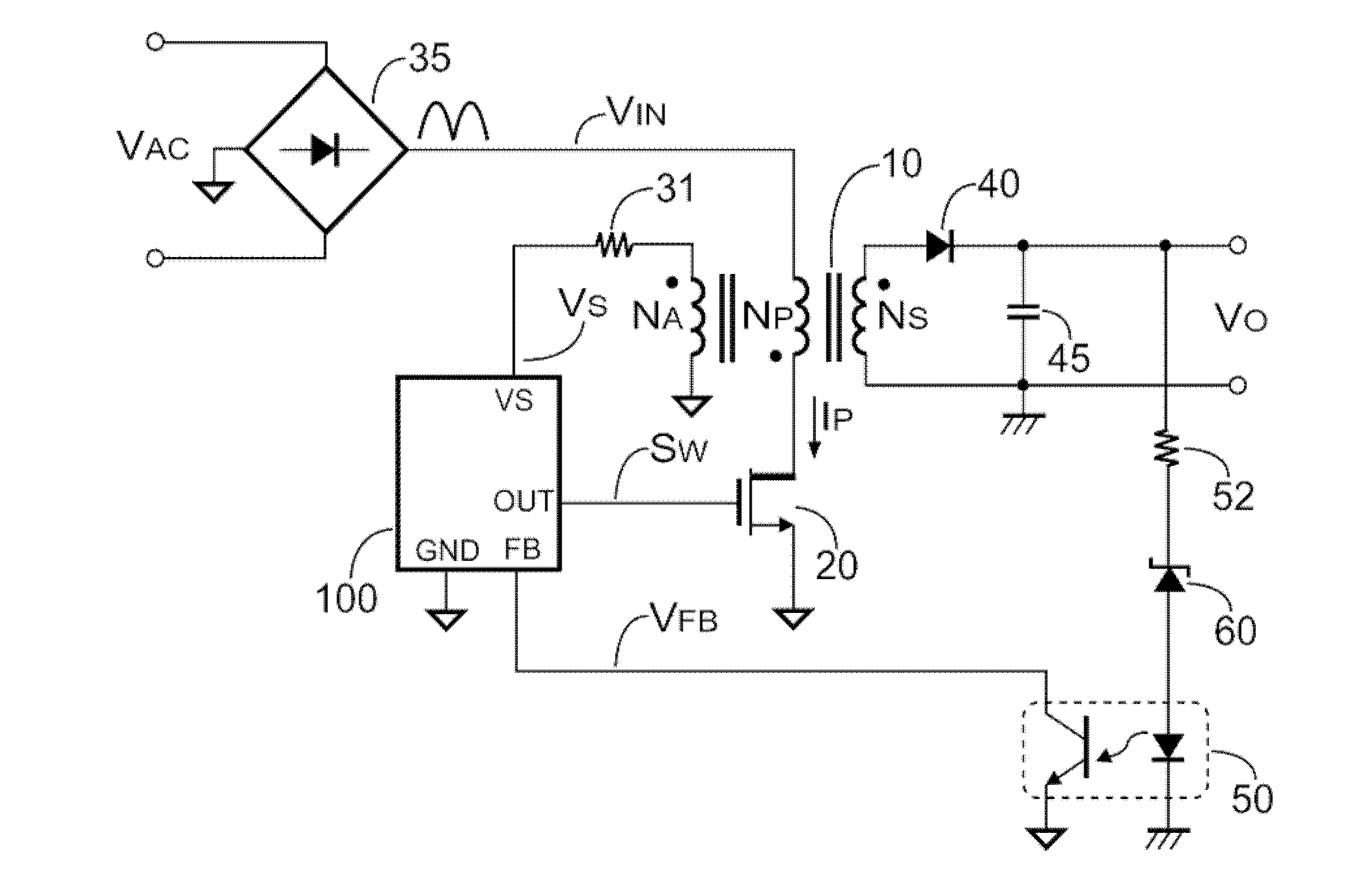 Switching controller for flyback type power converter and the controller and control circuit thereof