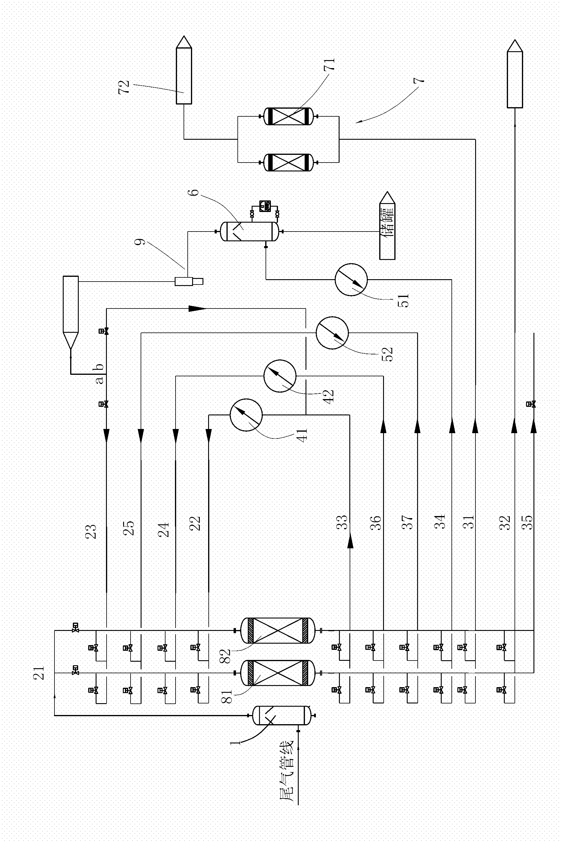 Tail gas treatment device for cyclohexane oxidation system and treatment method thereof