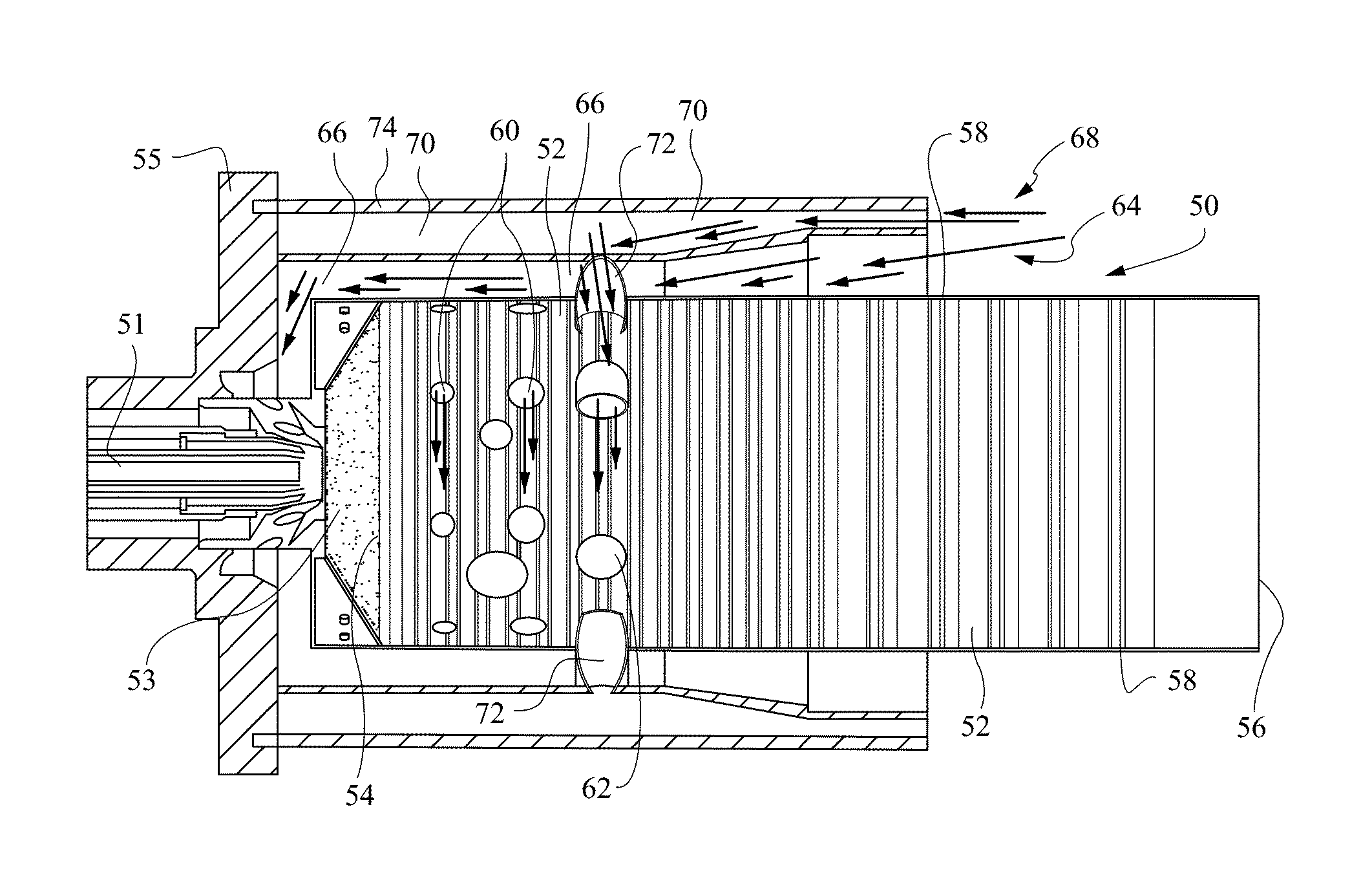 Method for air entry in liner to reduce water requirement to control NOx