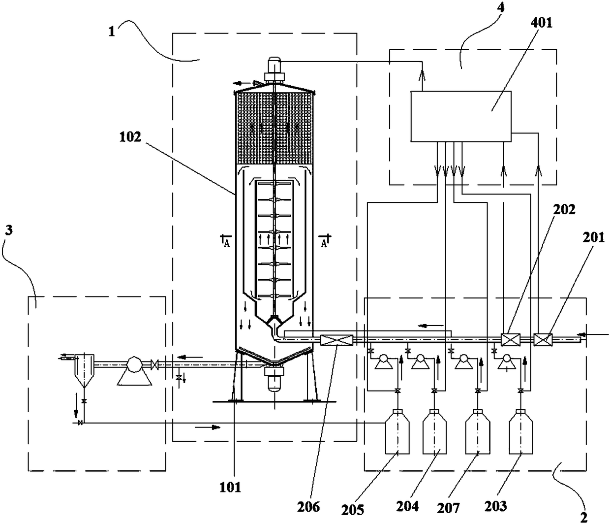 Circulating granulation fluidized bed device of low-temperature, low-turbidity, high-turbidity or high-alga water treatment