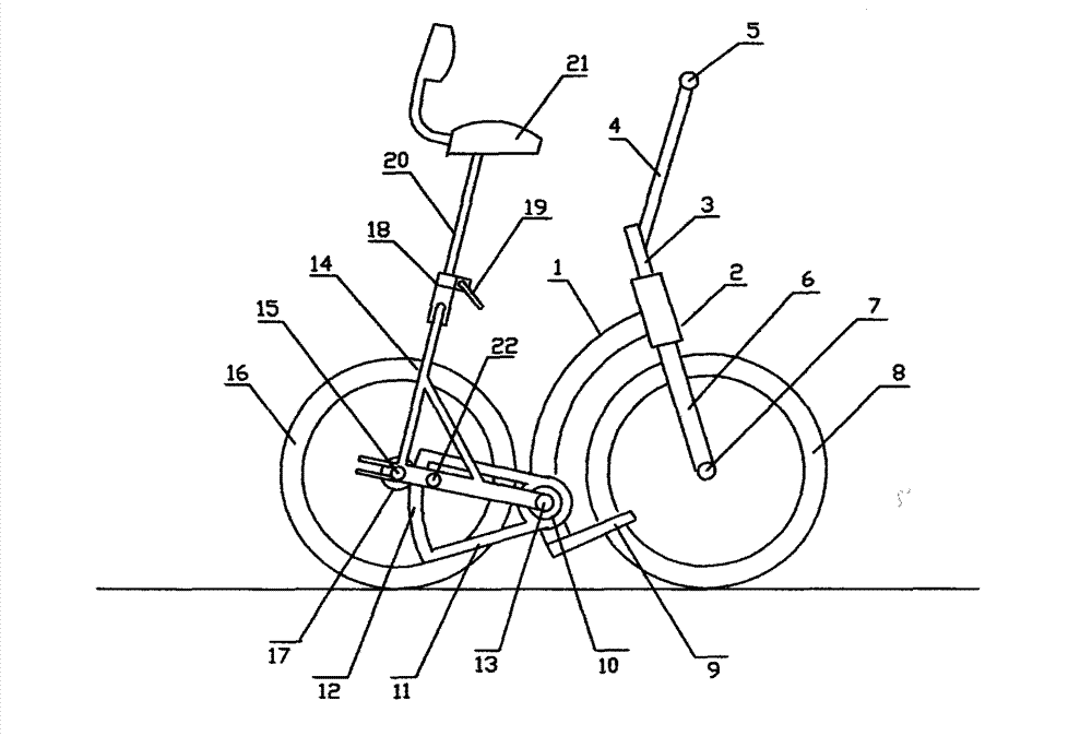 Gravity-driven chainless folding-free exercise bicycle with bicycle frame levers