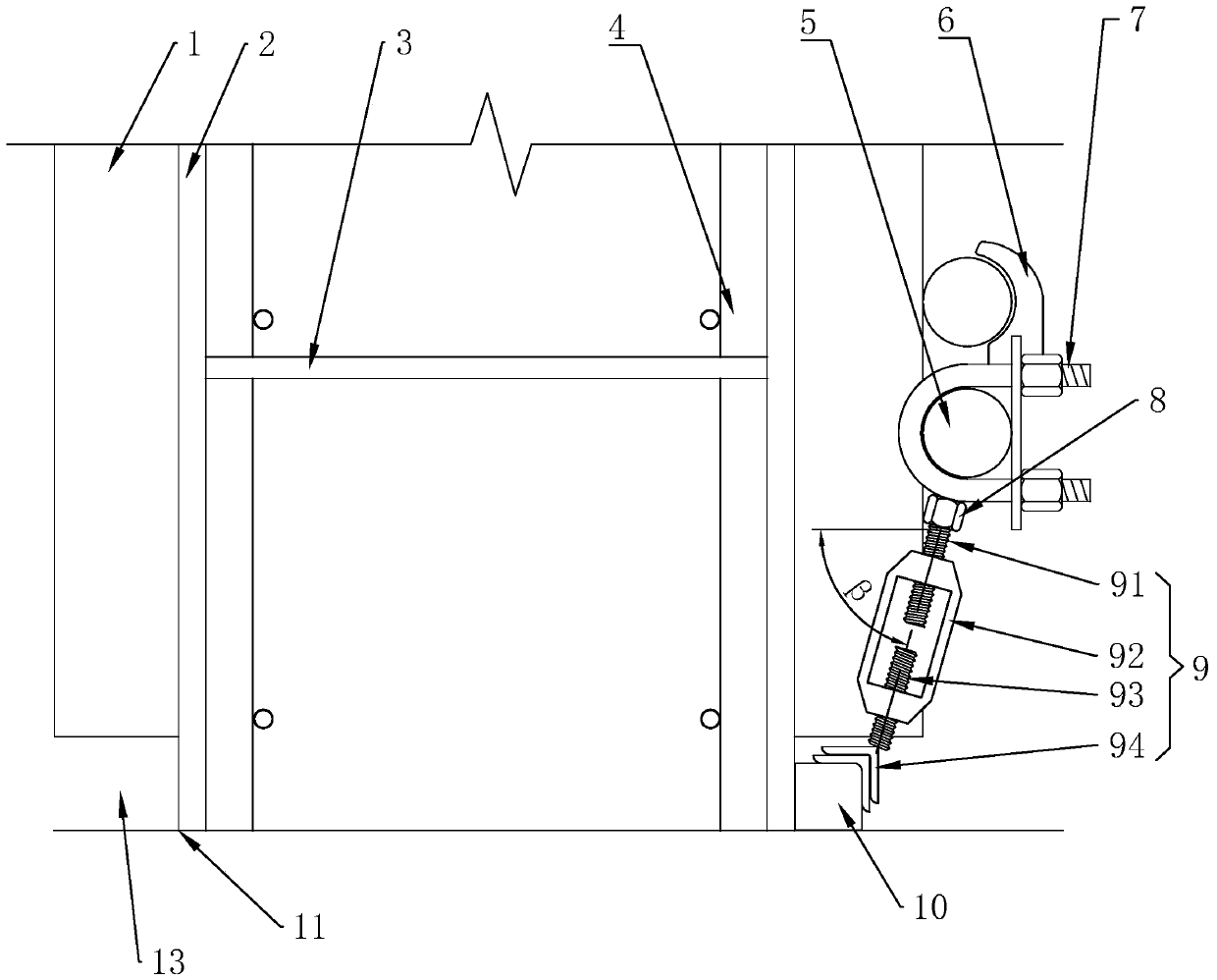 Wall template bottom plugging device, template supporting system and formwork construction method