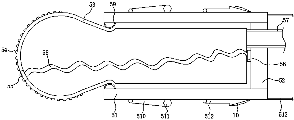 Removing device for contracting and clamping foreign matter in inner wall of curve pipeline