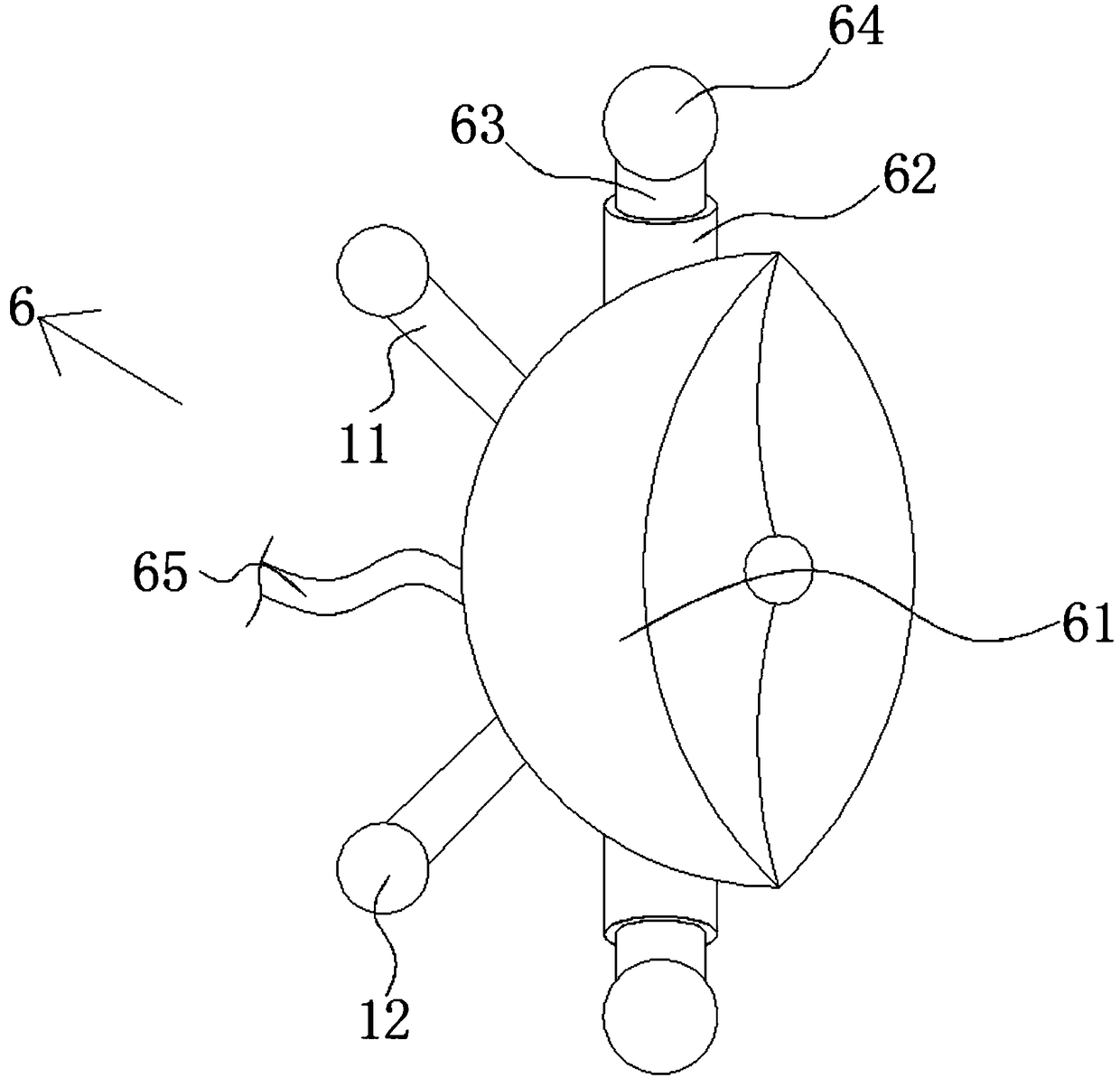 Removing device for contracting and clamping foreign matter in inner wall of curve pipeline